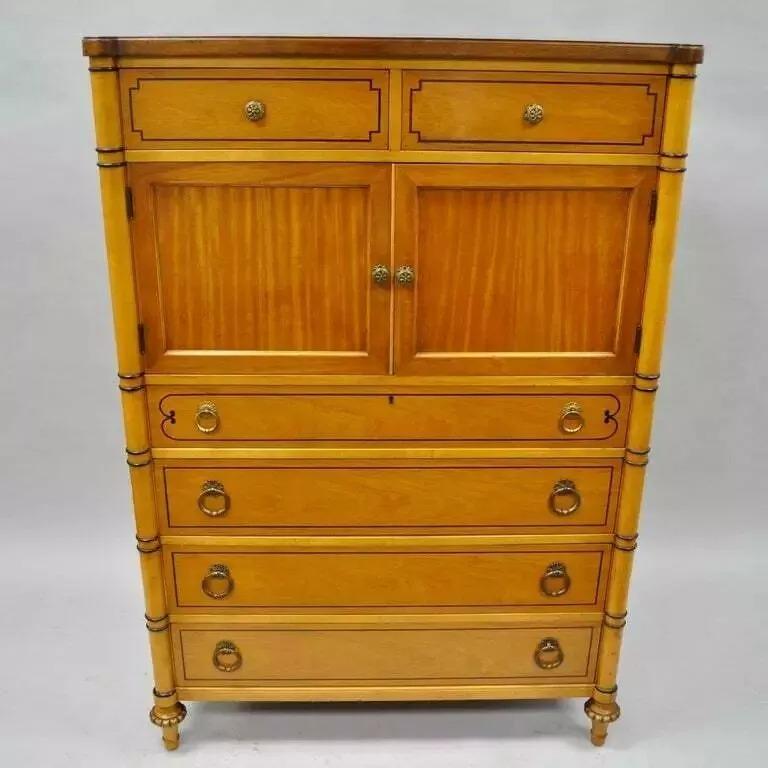Kittinger French Regency Style Satinwood & Rosewood Tall Chest Dresser Cabinet For Sale 5