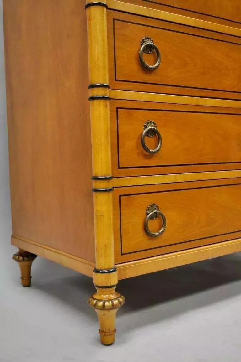 20th Century Kittinger French Regency Style Satinwood & Rosewood Tall Chest Dresser Cabinet For Sale