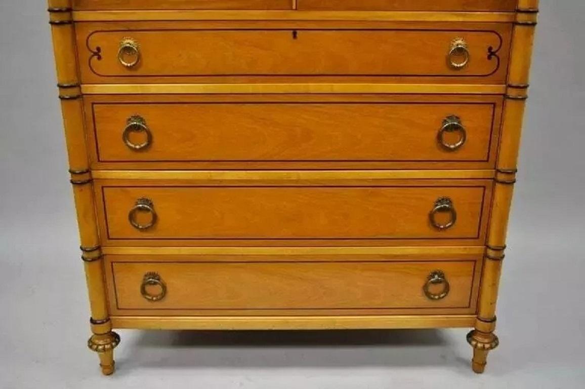 Kittinger French Regency Style Satinwood & Rosewood Tall Chest Dresser Cabinet For Sale 4