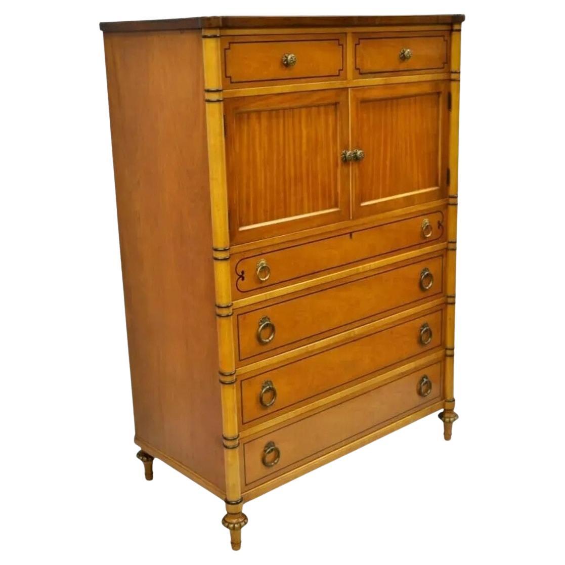 Kittinger French Regency Style Satinwood & Rosewood Tall Chest Dresser Cabinet