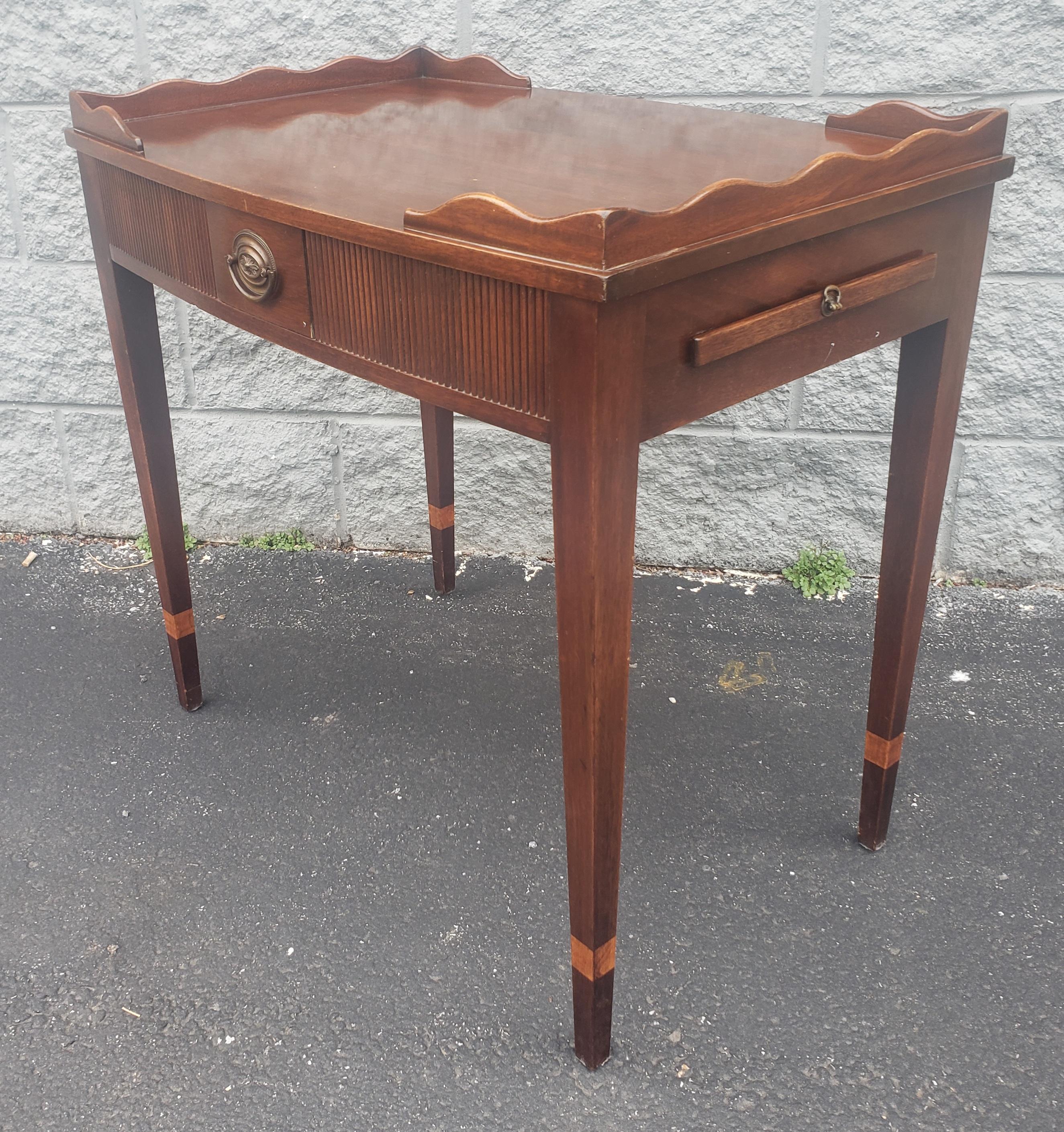 20th Century Kittinger George III Mahogany Single Drawer Galleried Tea Table w Pull-Out Trays For Sale