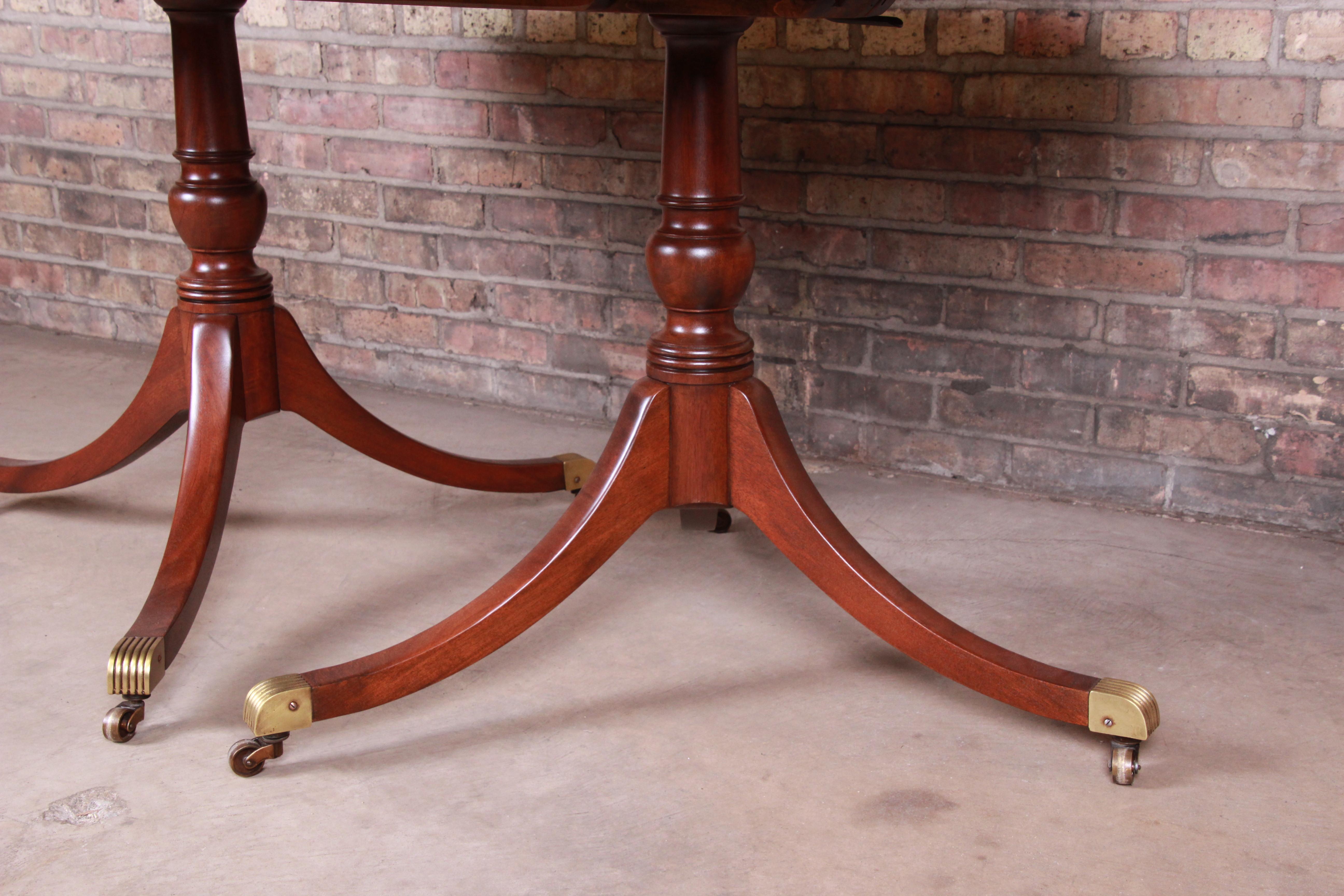 Kittinger Georgian Banded Mahogany Double Pedestal Dining Table, Newly Restored 1