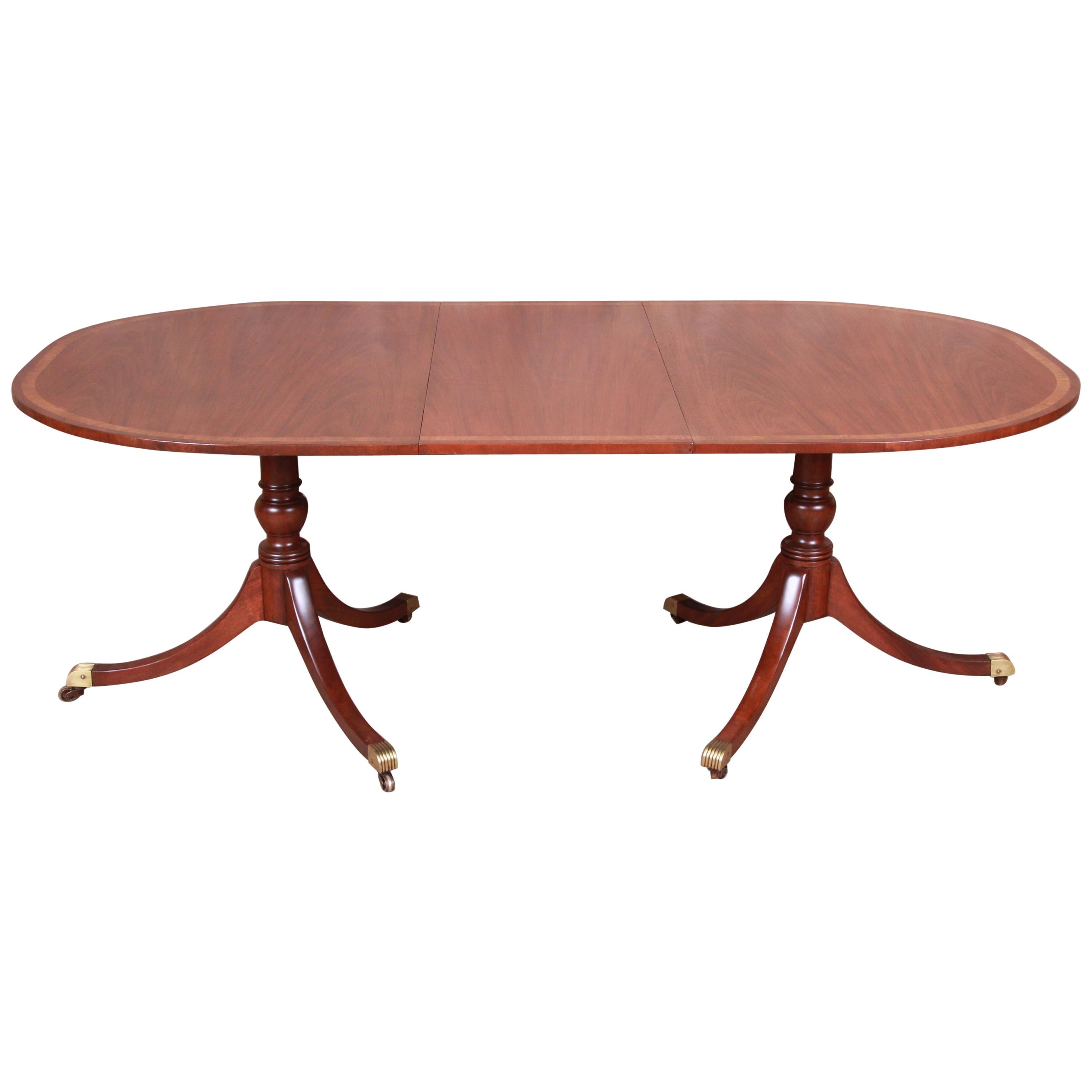 Kittinger Georgian Banded Mahogany Double Pedestal Dining Table, Newly Restored