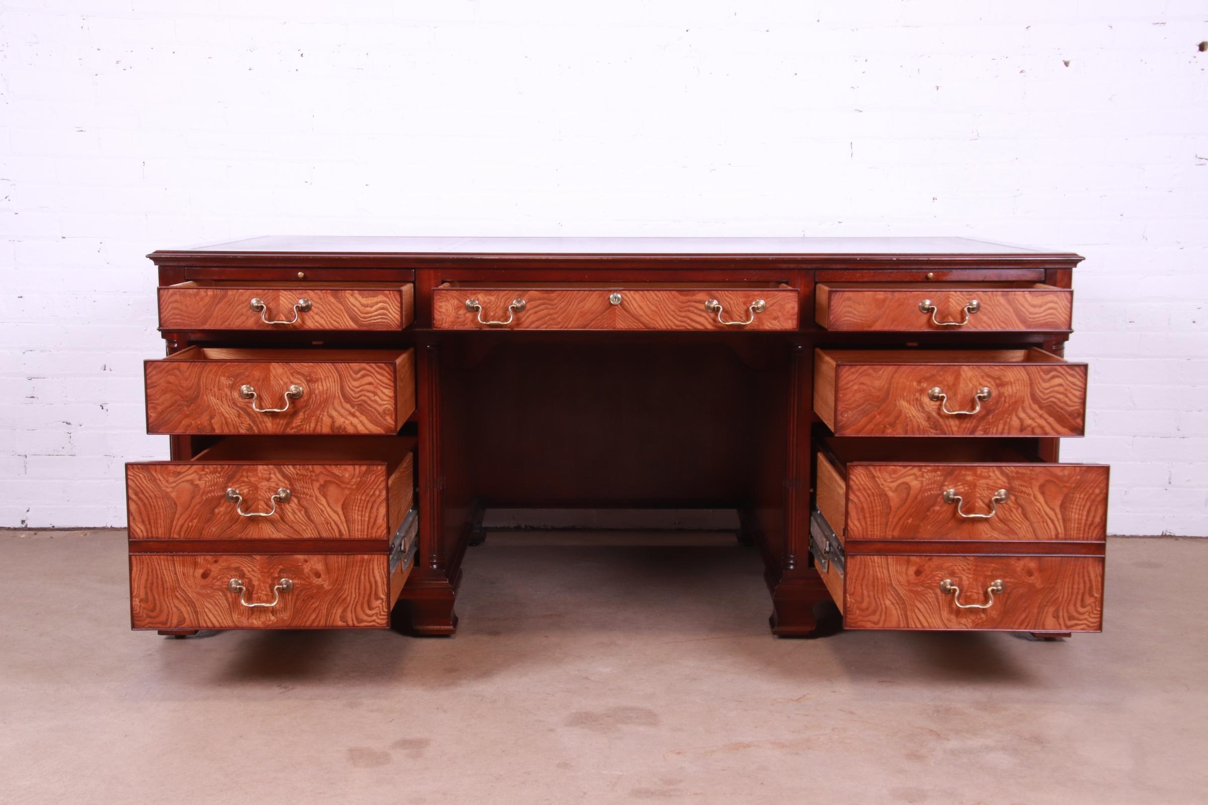 Kittinger Burl Wood and Mahogany Leather Top Executive Desk at