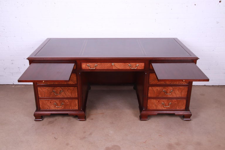Kittinger Burl Wood and Mahogany Leather Top Executive Desk