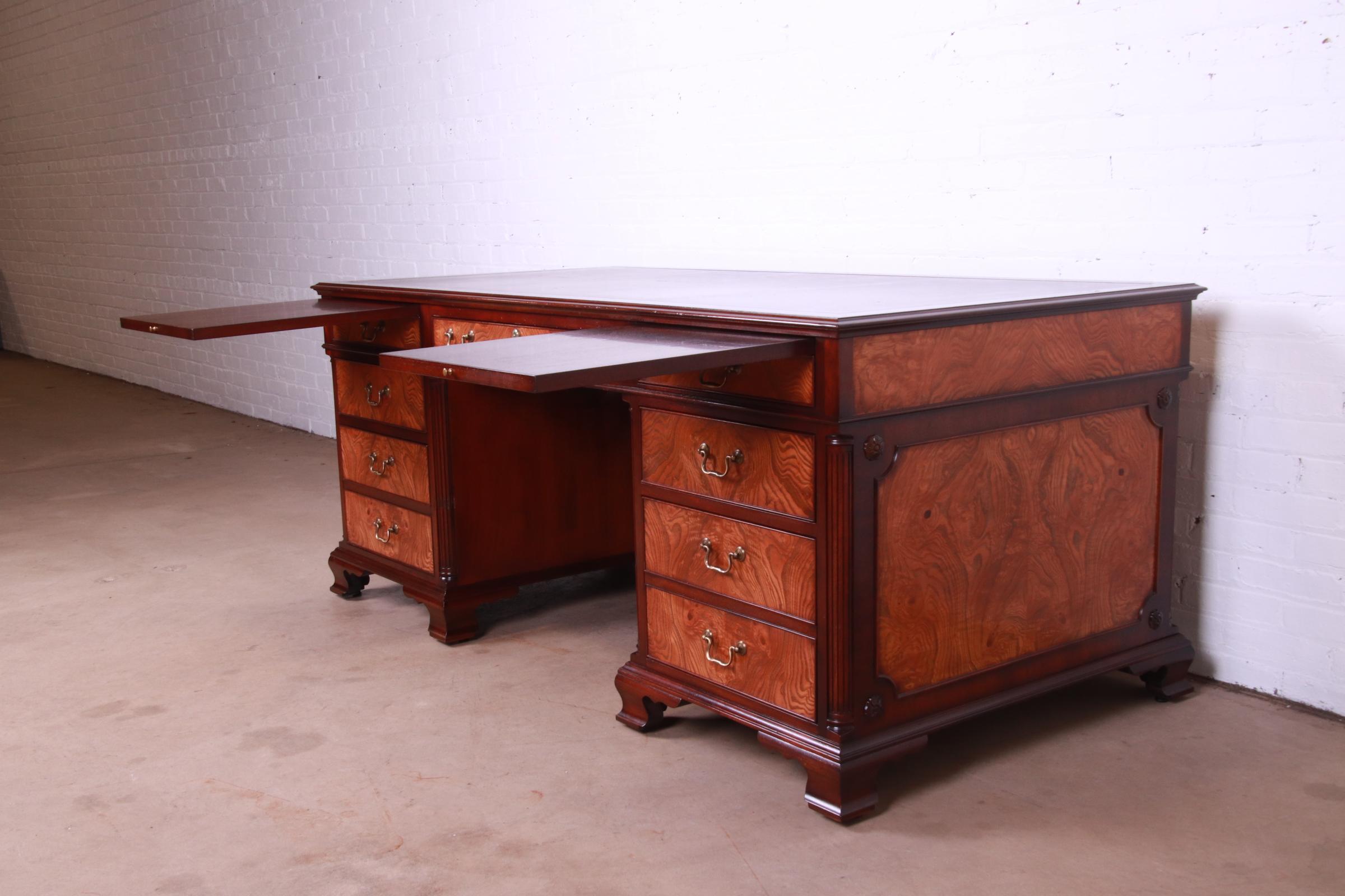 Kittinger Burl Wood and Mahogany Leather Top Executive Desk at
