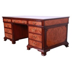 Kittinger Georgian Burl Wood and Mahogany Leather Top Executive Desk