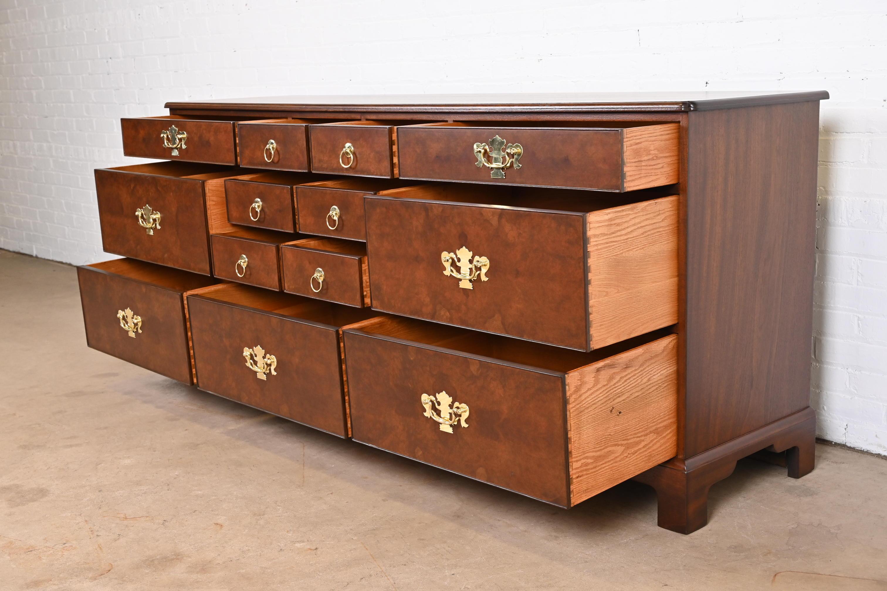 Kittinger Georgian Burled Walnut 13-Drawer Dresser or Credenza, Newly Refinished 4