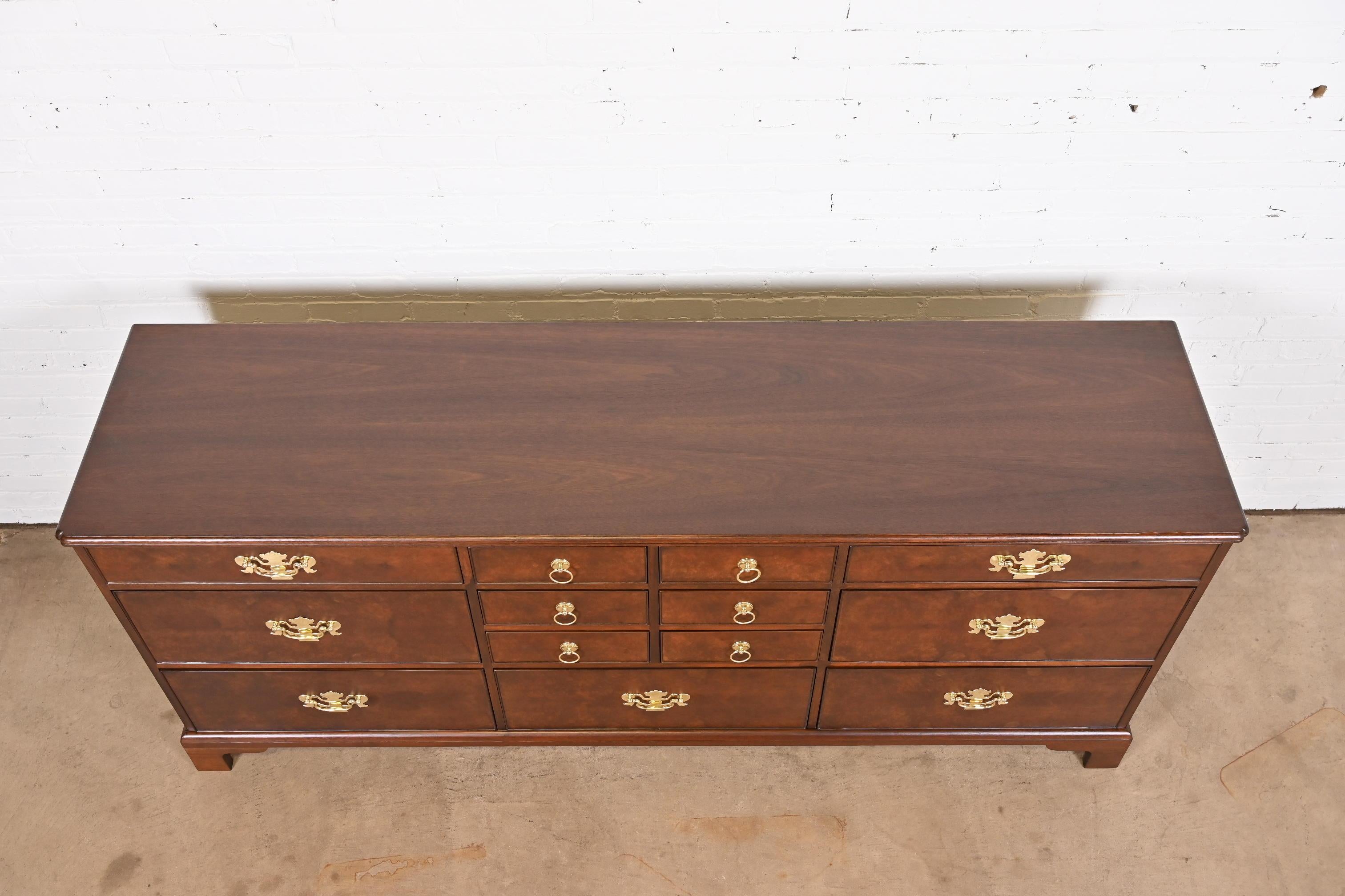 Kittinger Georgian Burled Walnut 13-Drawer Dresser or Credenza, Newly Refinished 8