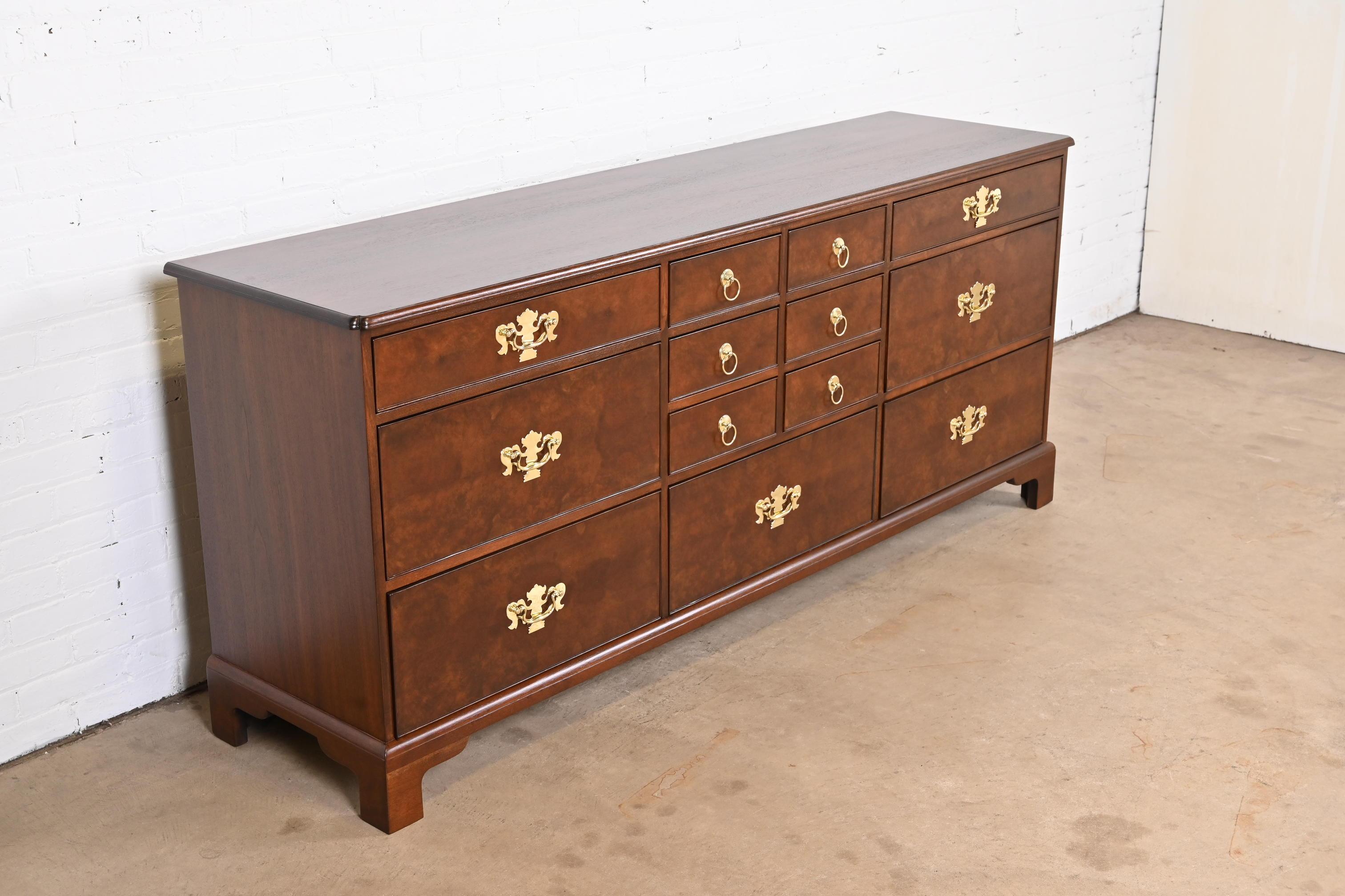 Kittinger Georgian Burled Walnut 13-Drawer Dresser or Credenza, Newly Refinished 1