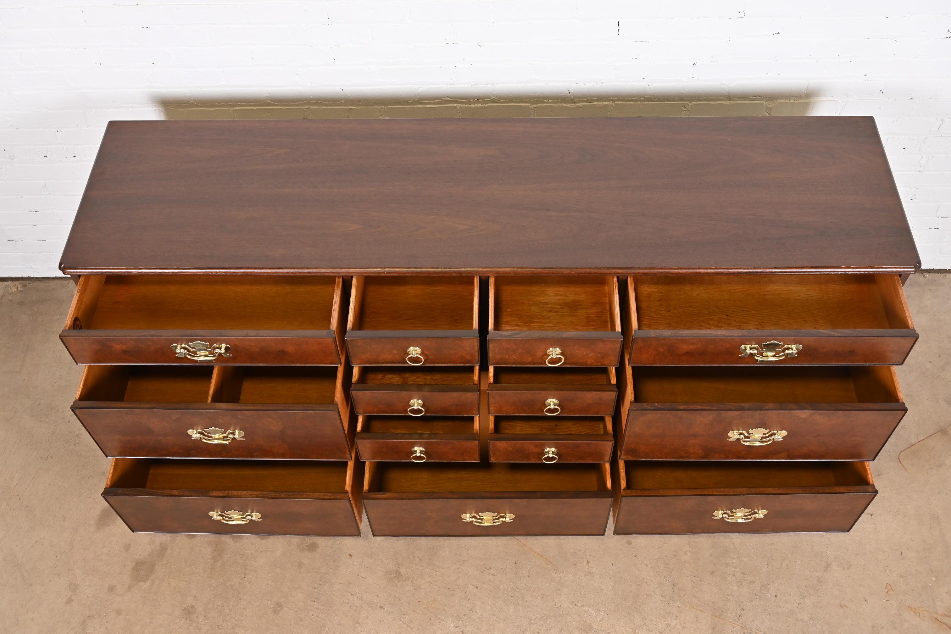 Kittinger Georgian Burled Walnut 13-Drawer Dresser or Credenza, Newly Refinished 3