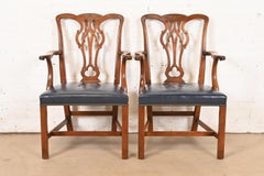 Kittinger Georgian Carved Mahogany Armchairs or Dining Captain Chairs, Pair