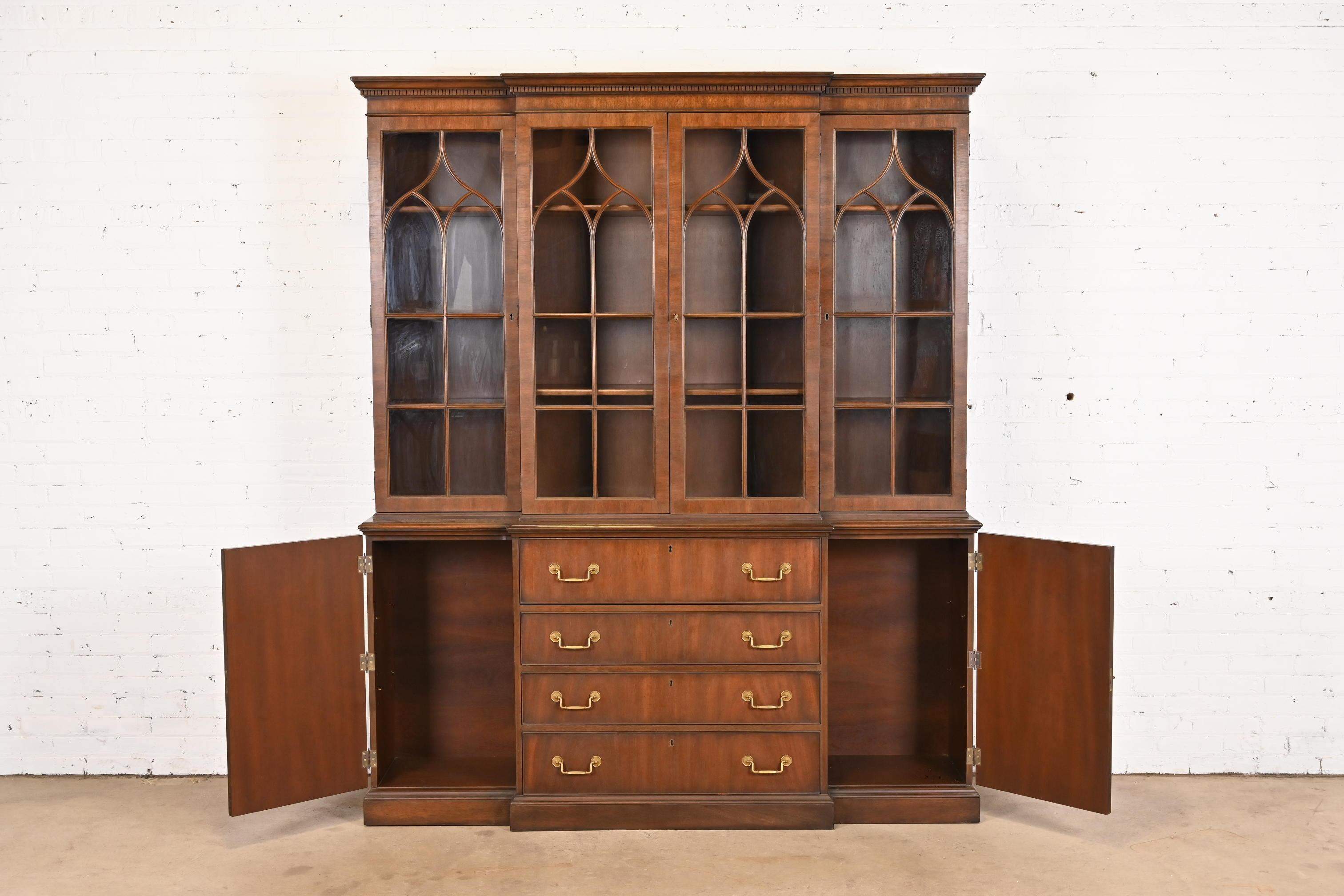 Kittinger Georgian Carved Mahogany Breakfront Bookcase Cabinet 6