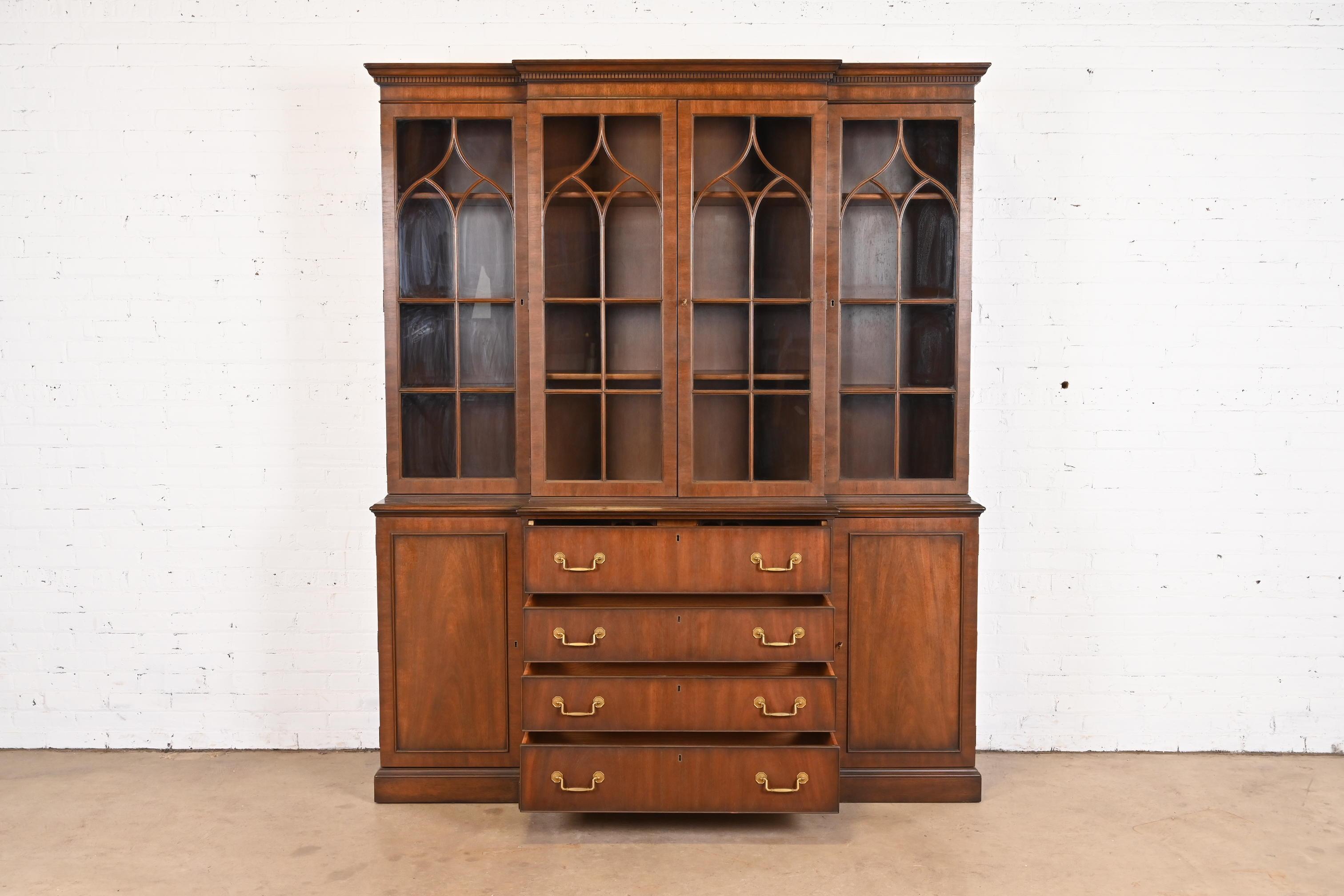 Kittinger Georgian Carved Mahogany Breakfront Bookcase Cabinet 2