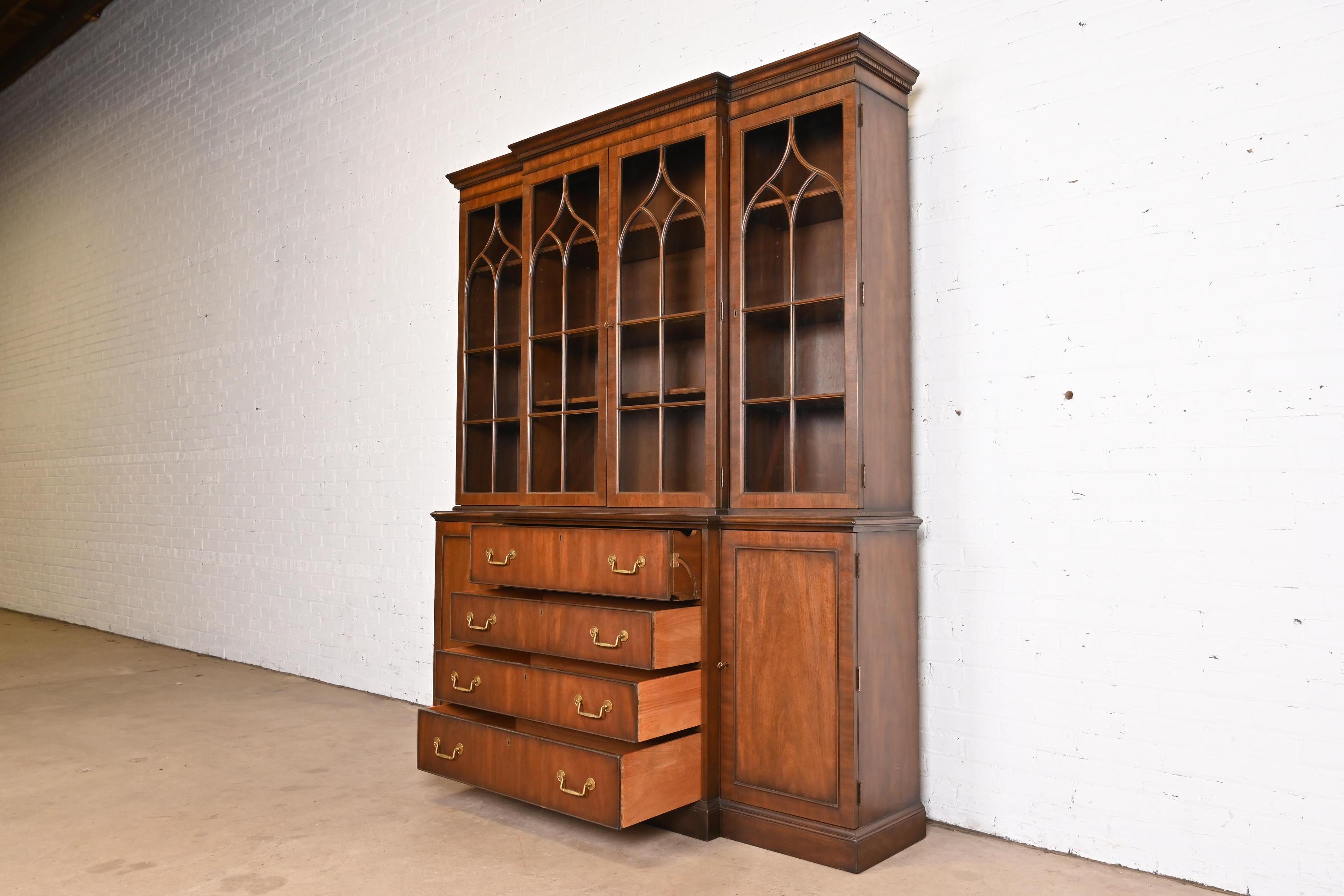 Kittinger Georgian Carved Mahogany Breakfront Bookcase Cabinet 3