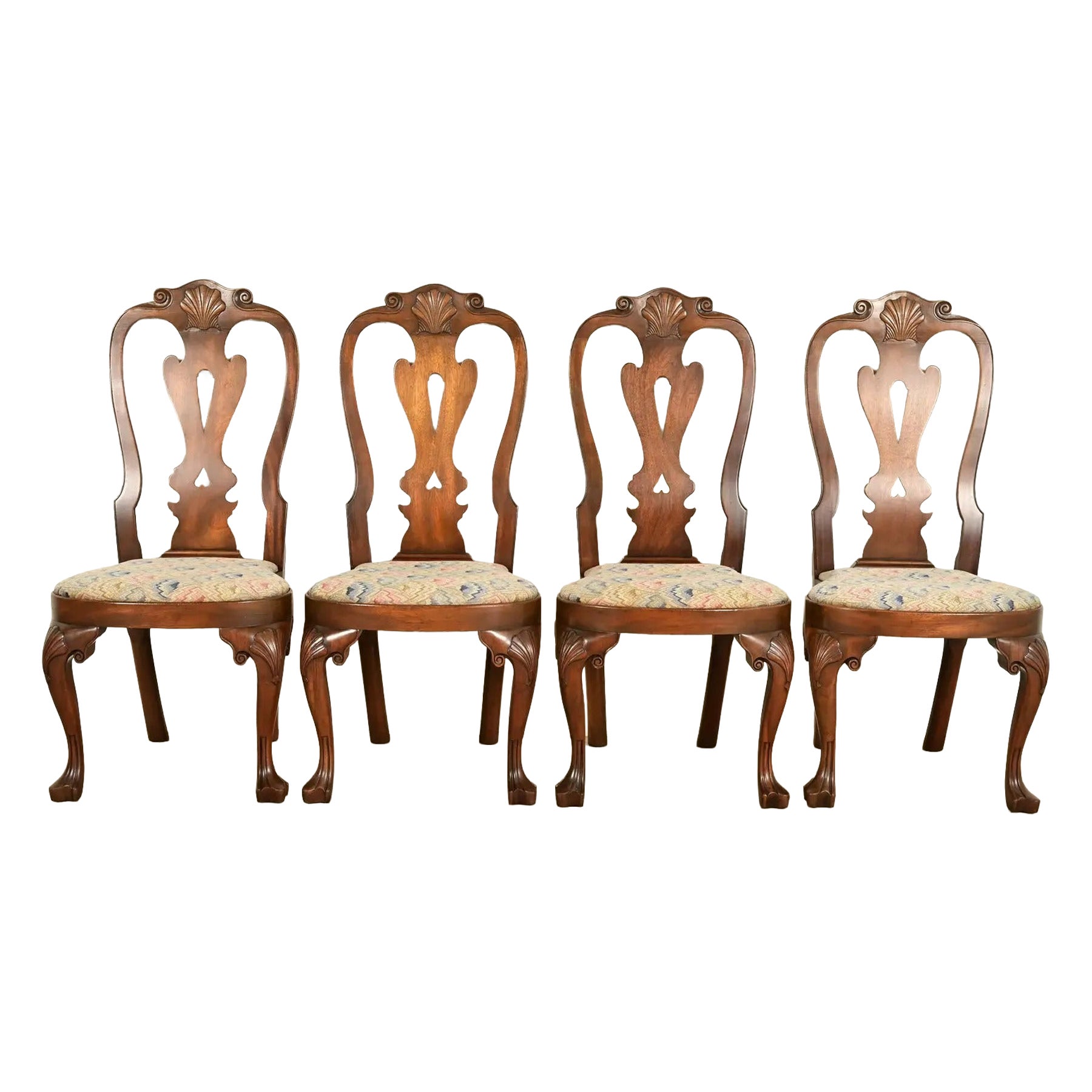 Kittinger Georgian Carved Mahogany Dining Chairs, Set of Four