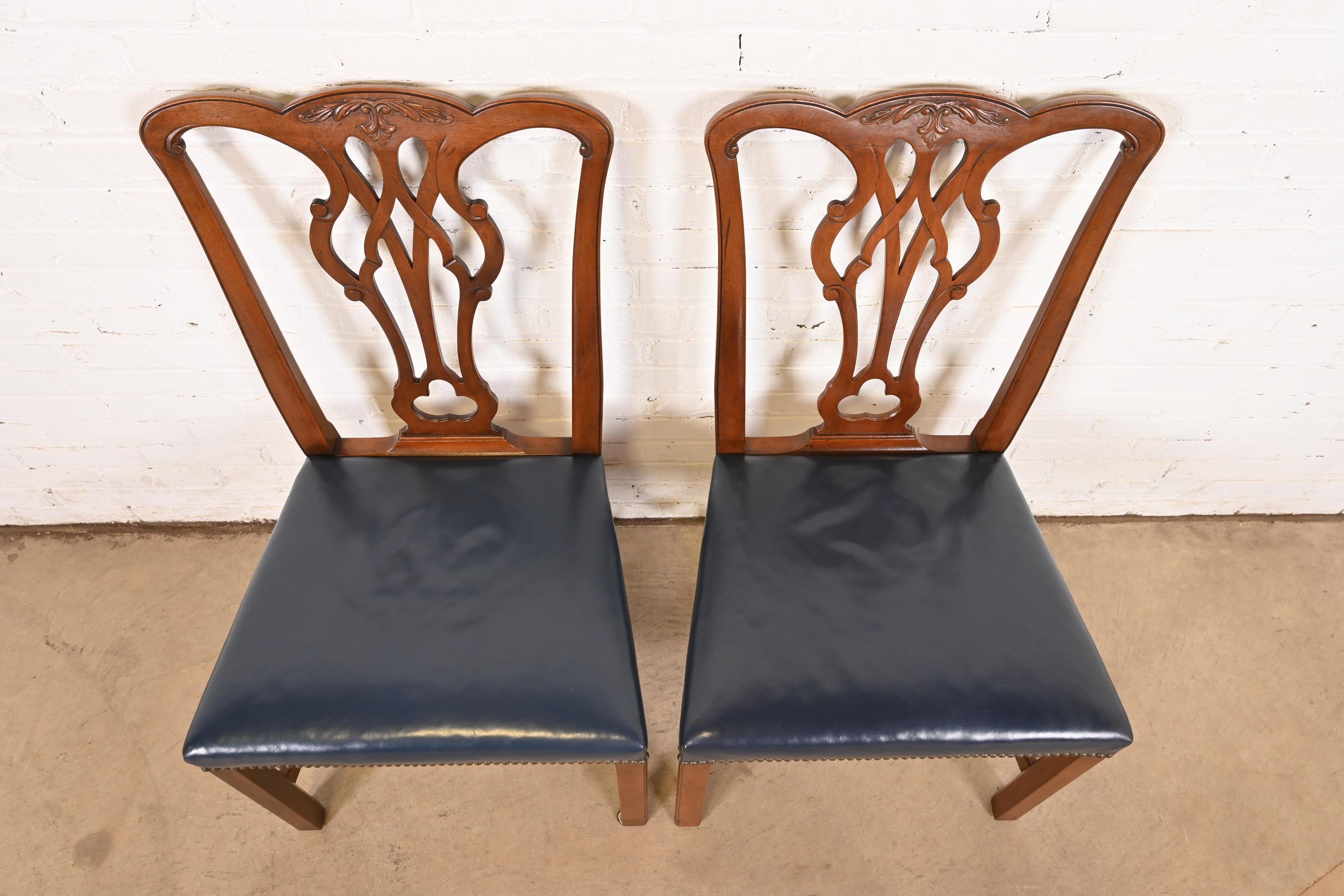 Brass Kittinger Georgian Carved Mahogany Side Chairs or Dining Chairs, Pair For Sale