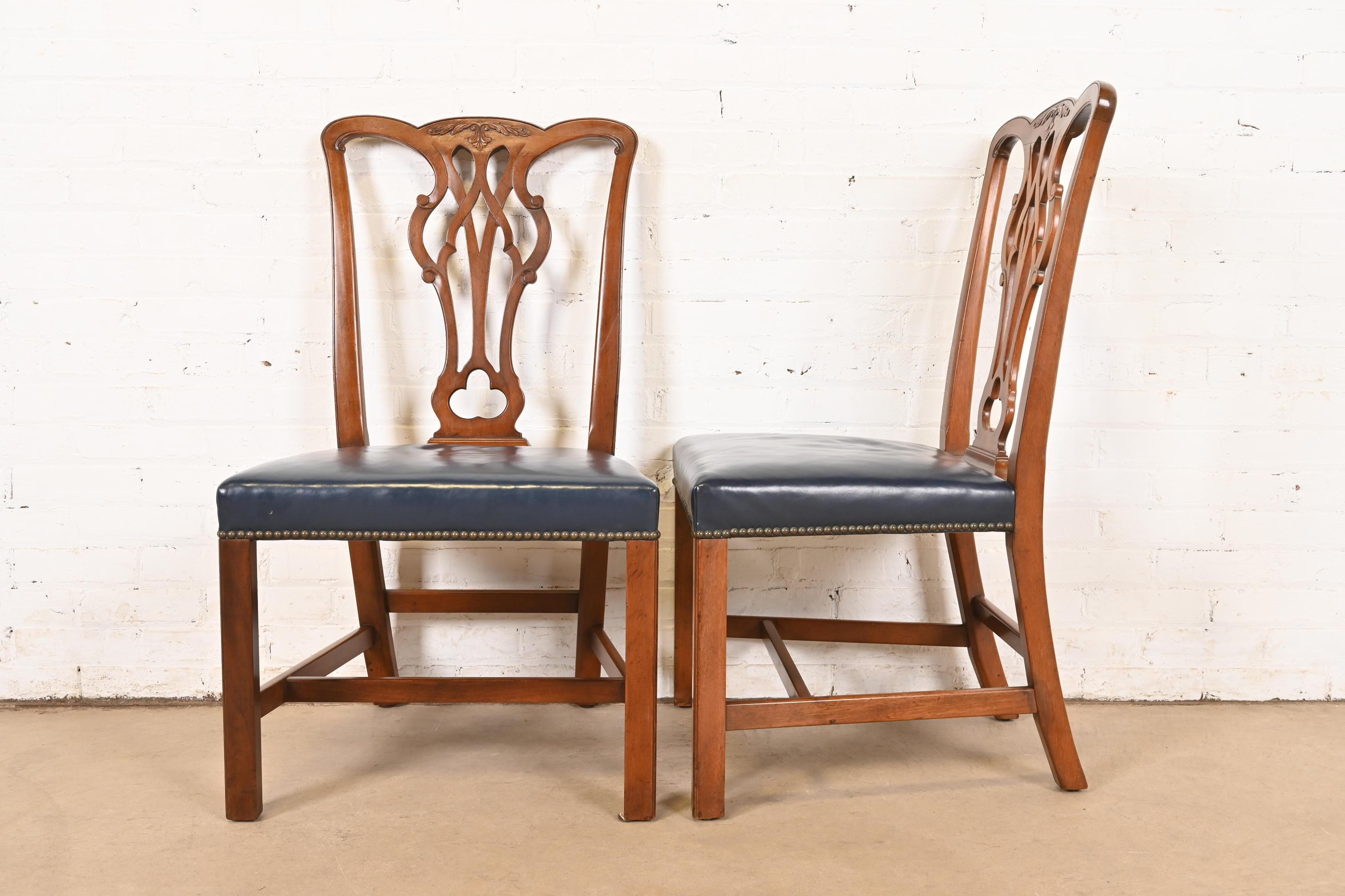 Kittinger Georgian Carved Mahogany Side Chairs or Dining Chairs, Pair For Sale 3