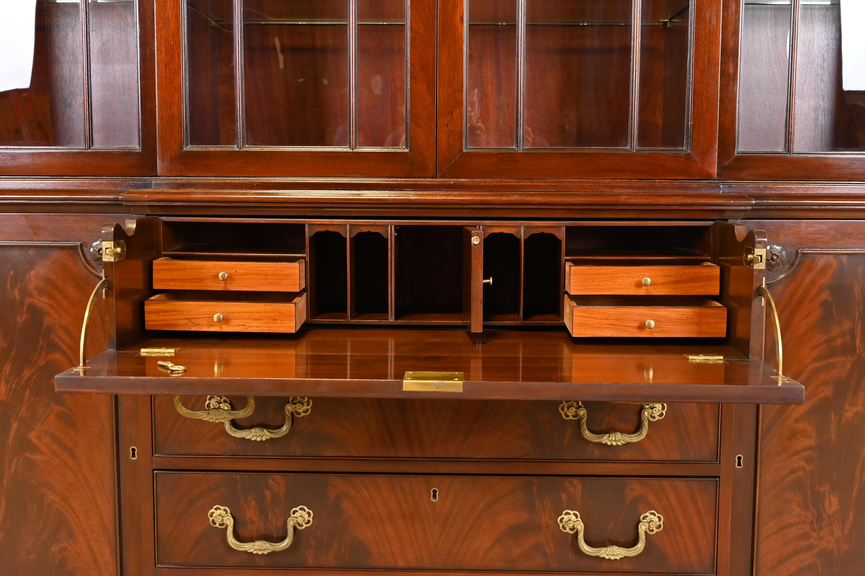 Kittinger Georgian Mahogany Breakfront Bookcase Cabinet with Secretary Desk 6