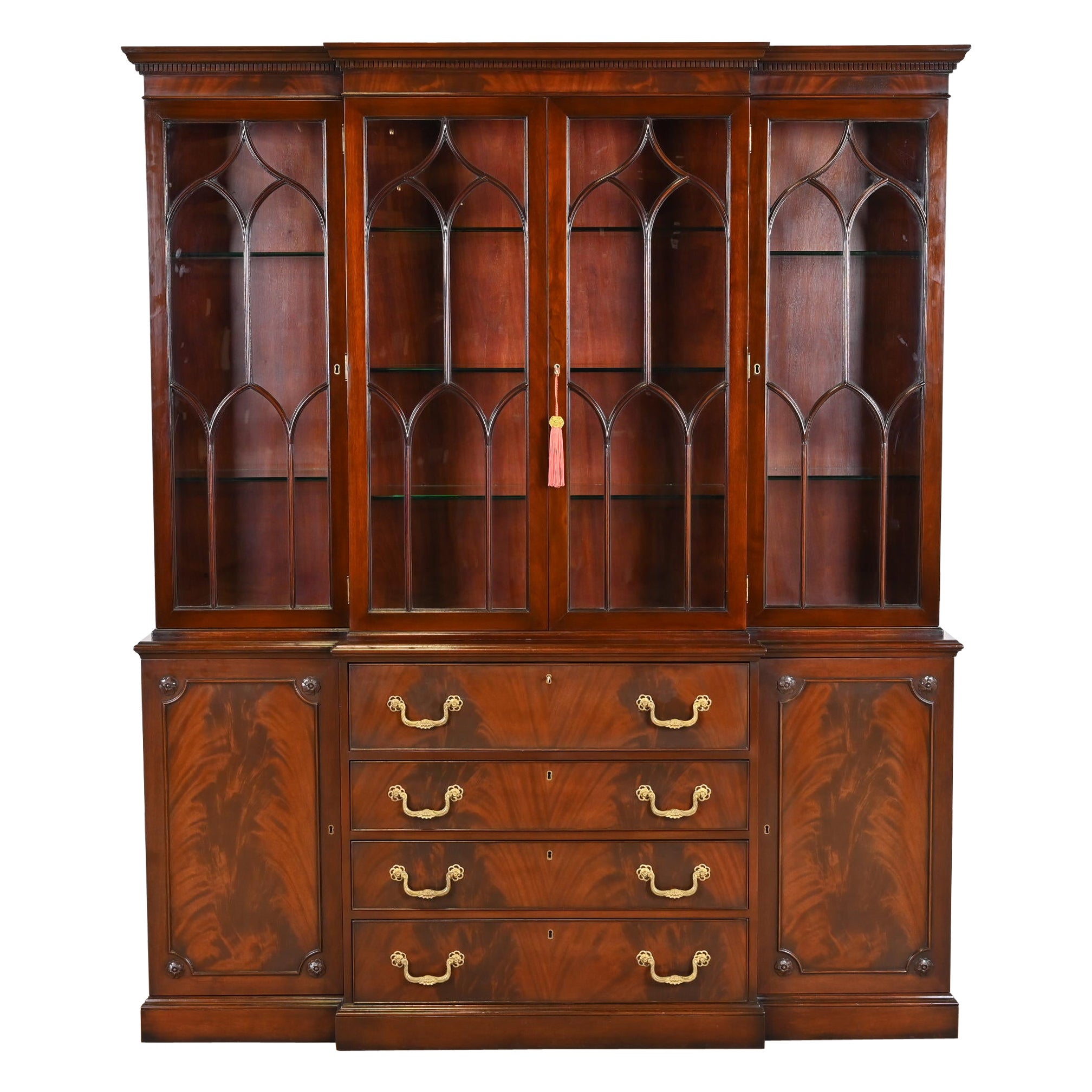 Kittinger Georgian Mahogany Breakfront Bookcase Cabinet with Secretary Desk