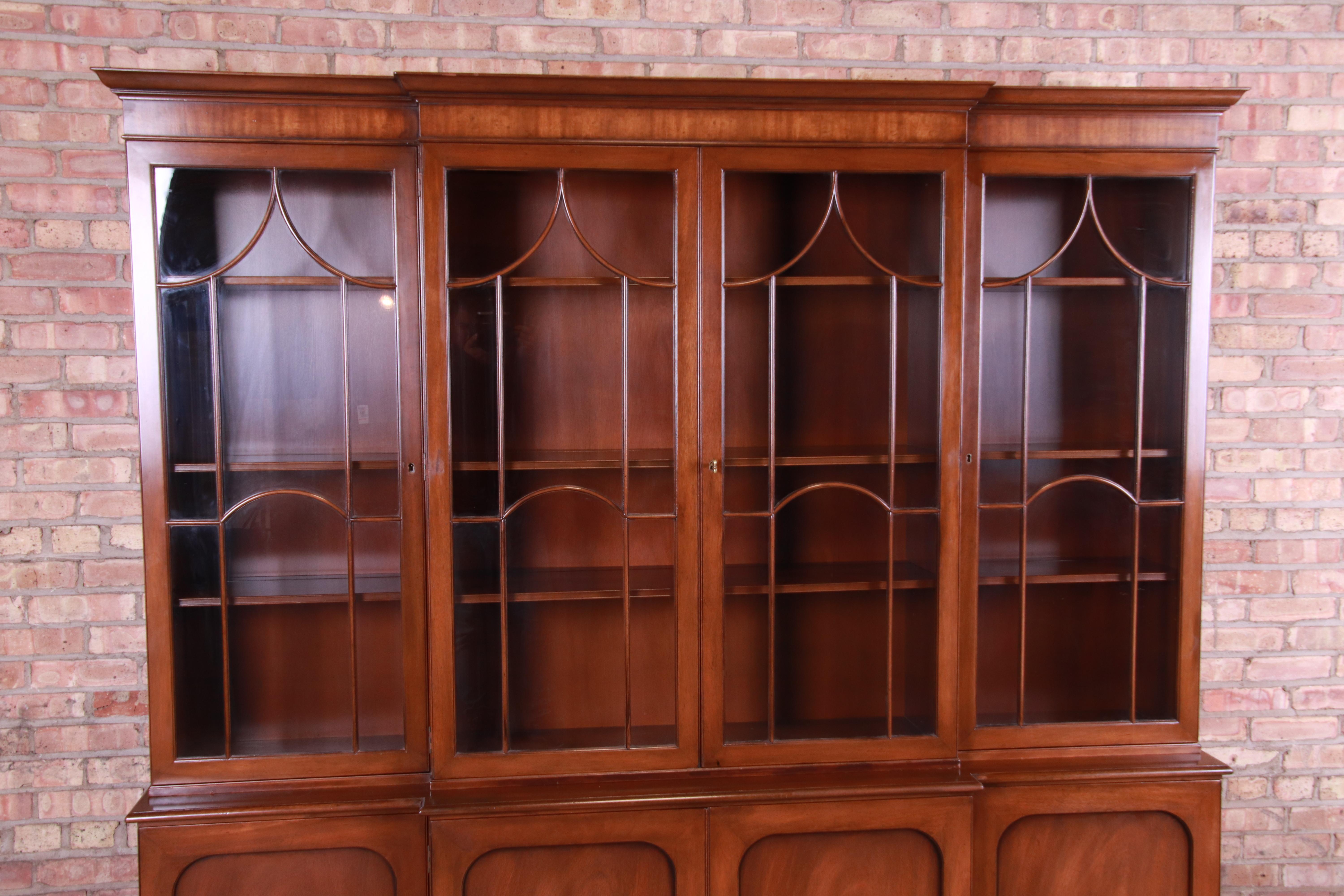 American Kittinger Georgian Mahogany Breakfront Bookcase or Bar Cabinet