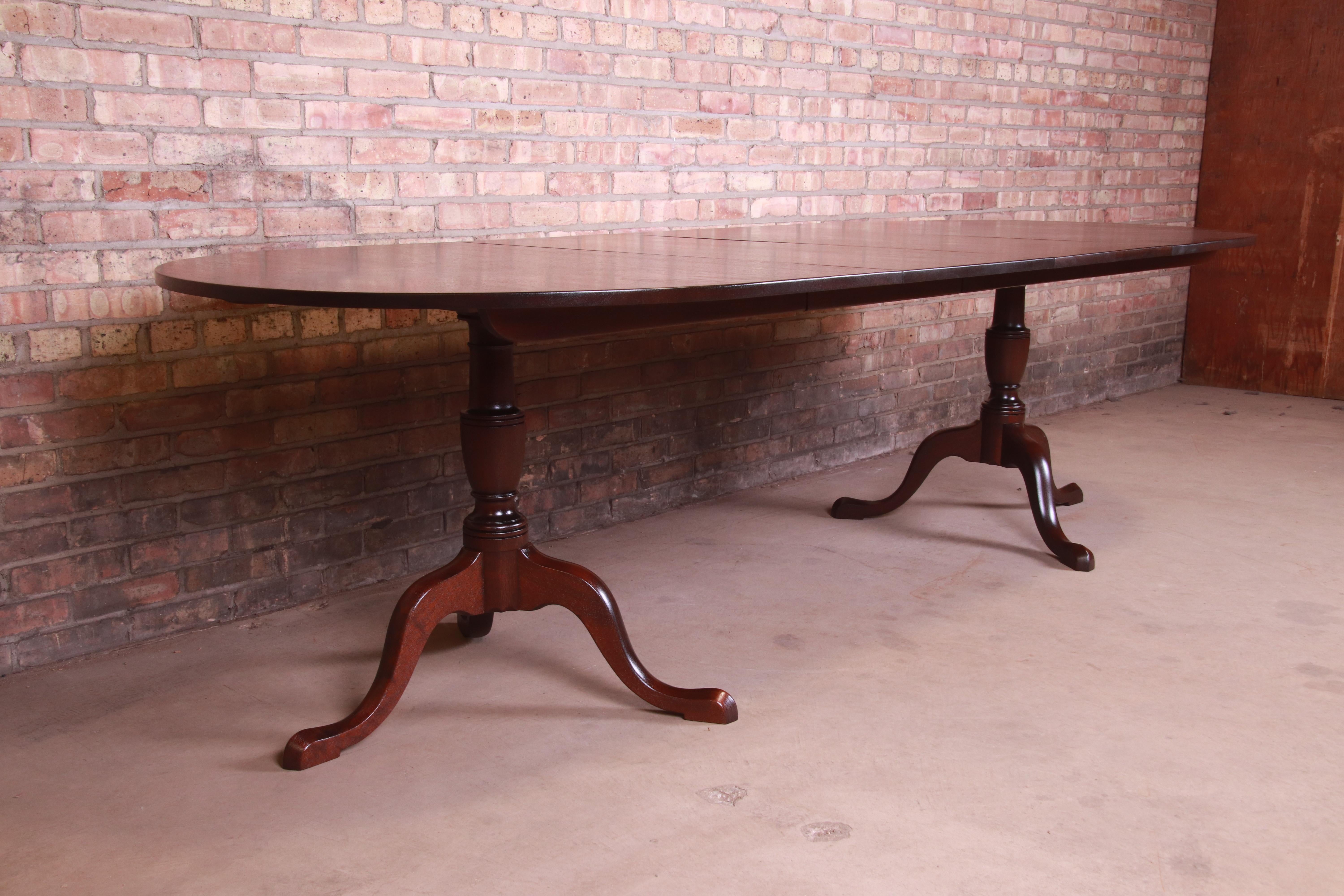 20th Century Kittinger Georgian Mahogany Double Pedestal Dining Table, Newly Refinished