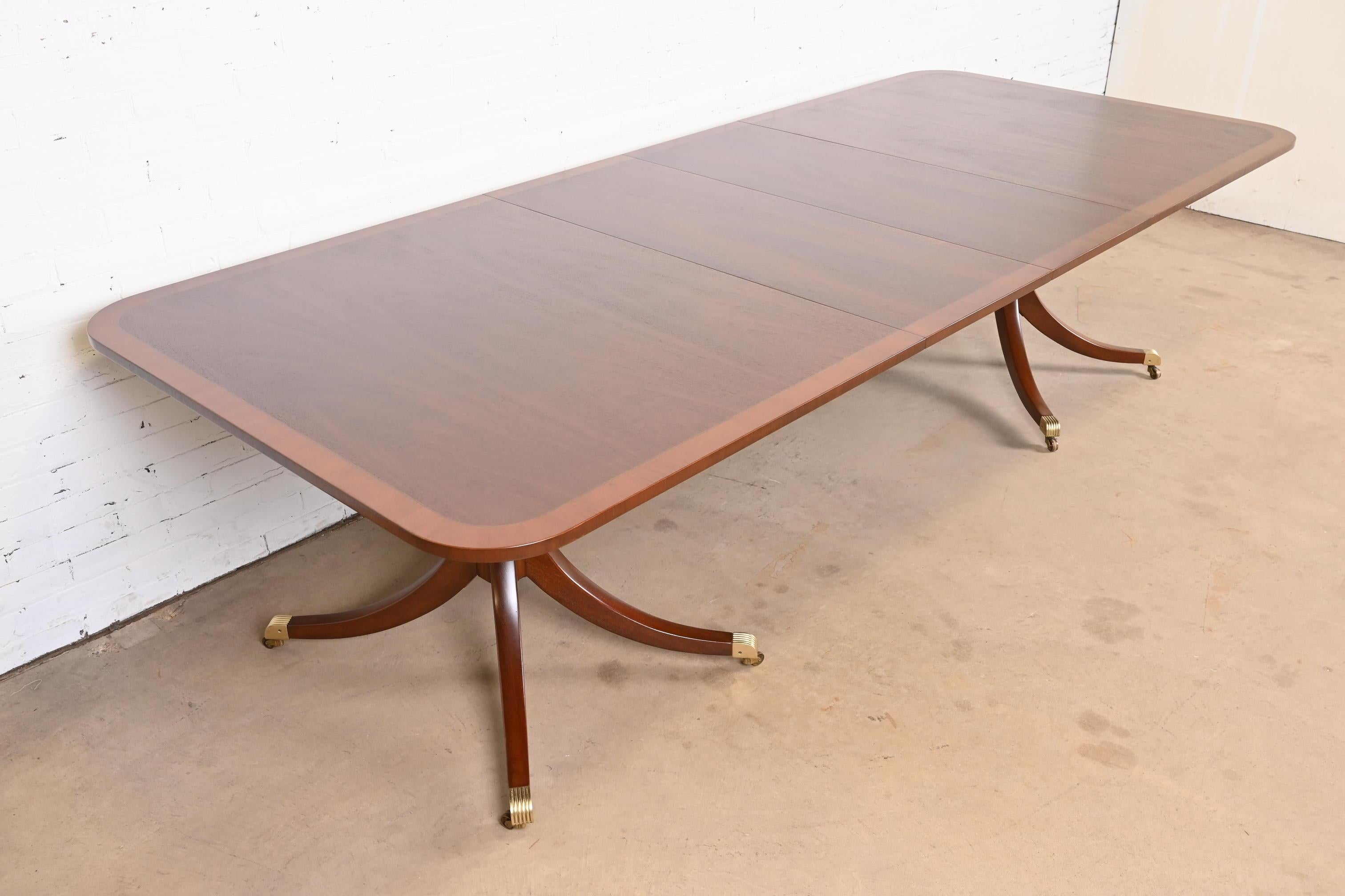 Brass Kittinger Georgian Mahogany Double Pedestal Dining Table, Newly Refinished For Sale