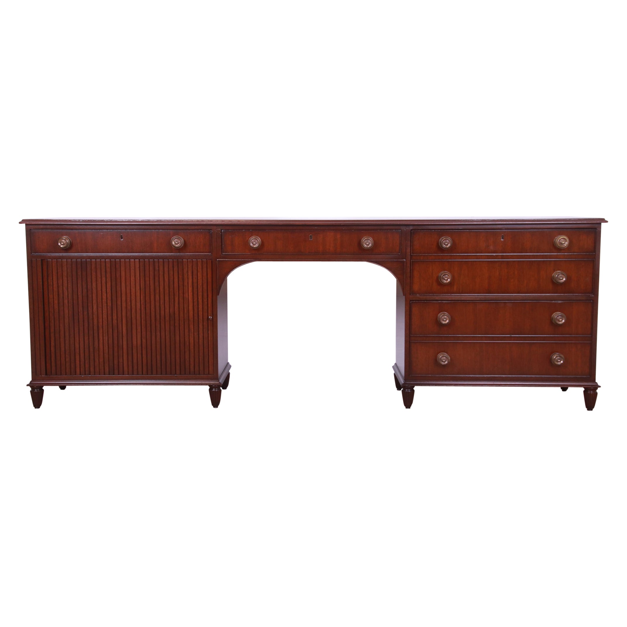 Kittinger Georgian Mahogany Executive Credenza Desk, Newly Refinished