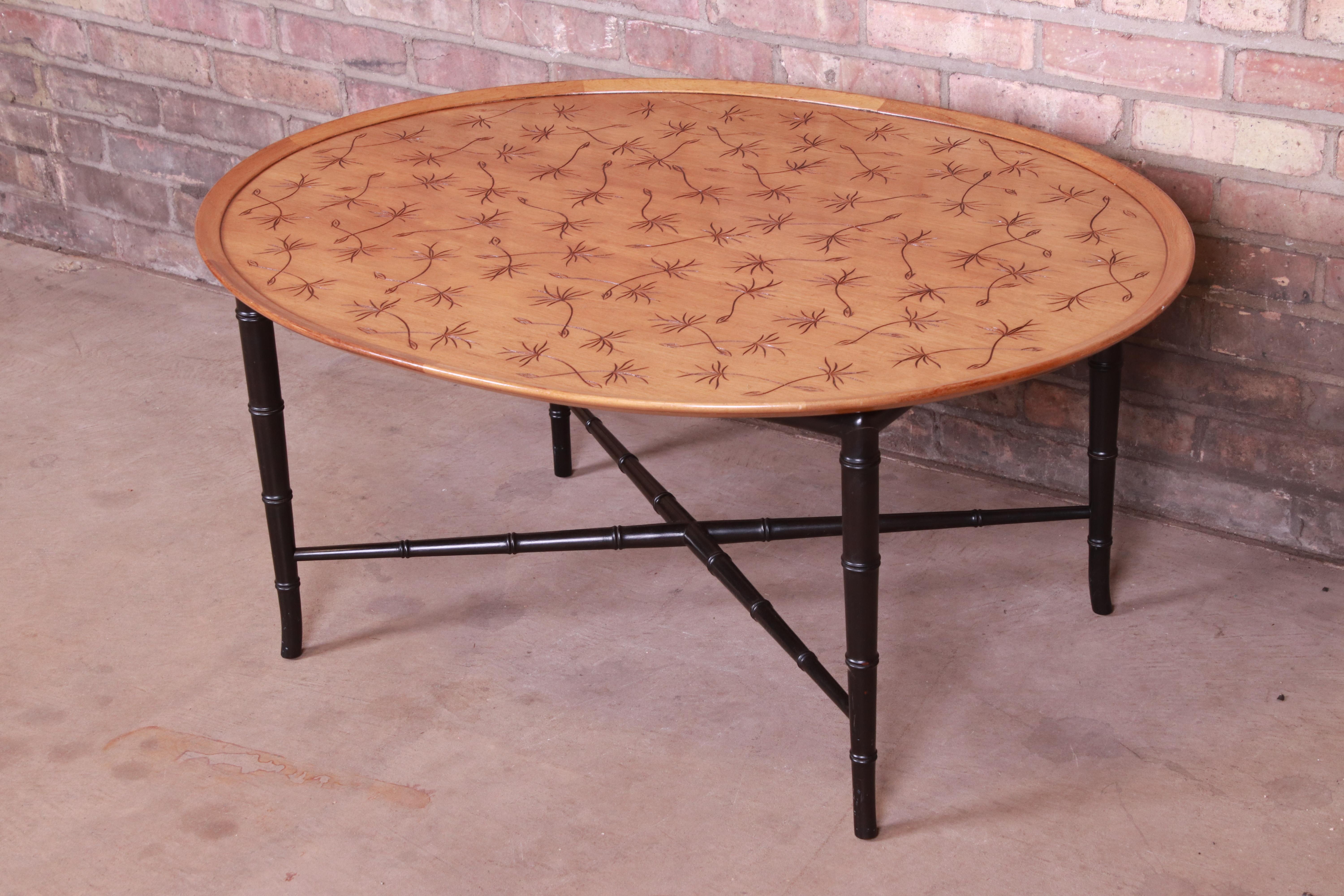 Mid-Century Modern Kittinger Hollywood Regency Faux Bamboo Cocktail Table, circa 1950s