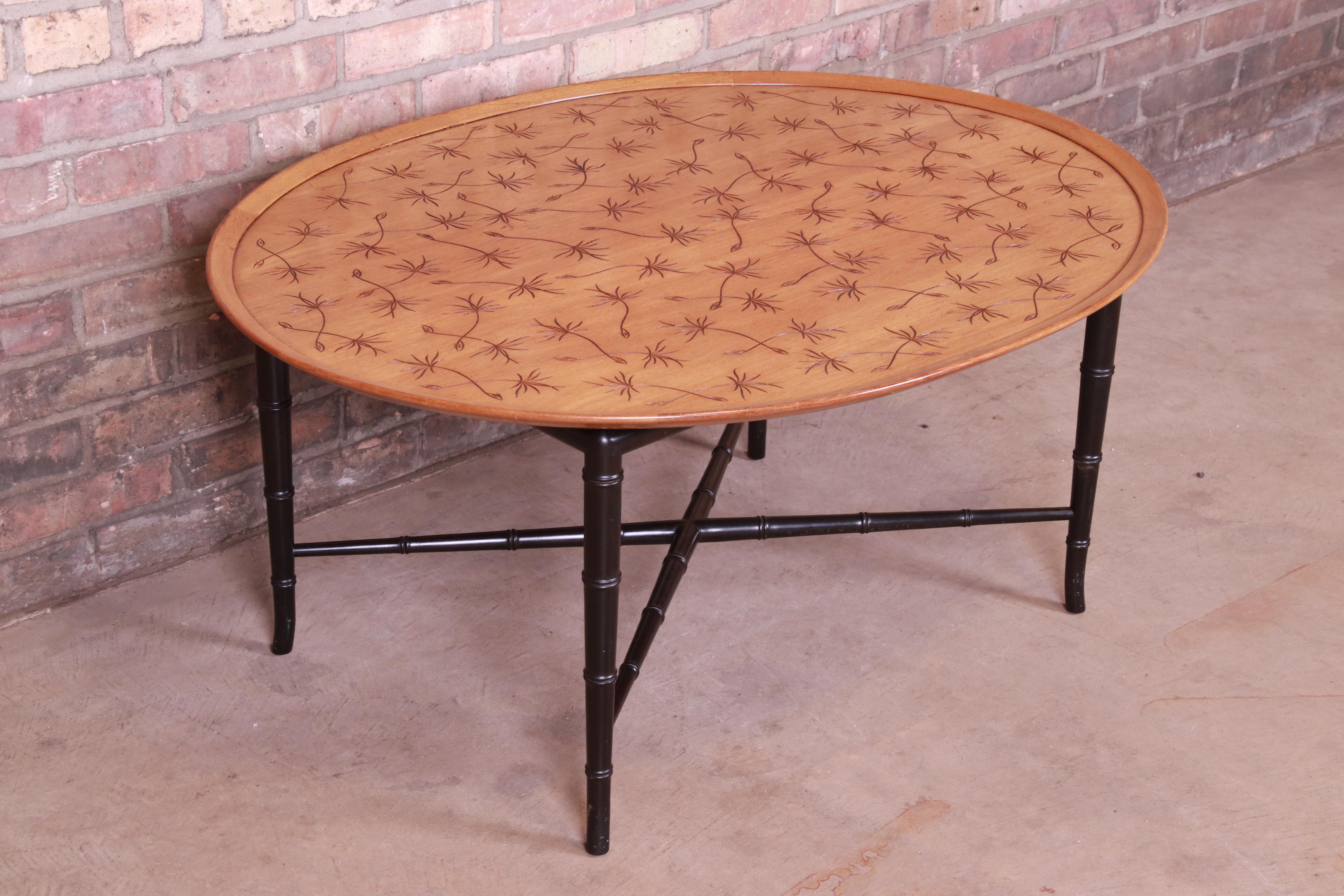 Kittinger Hollywood Regency Faux Bamboo Cocktail Table, circa 1950s In Good Condition In South Bend, IN