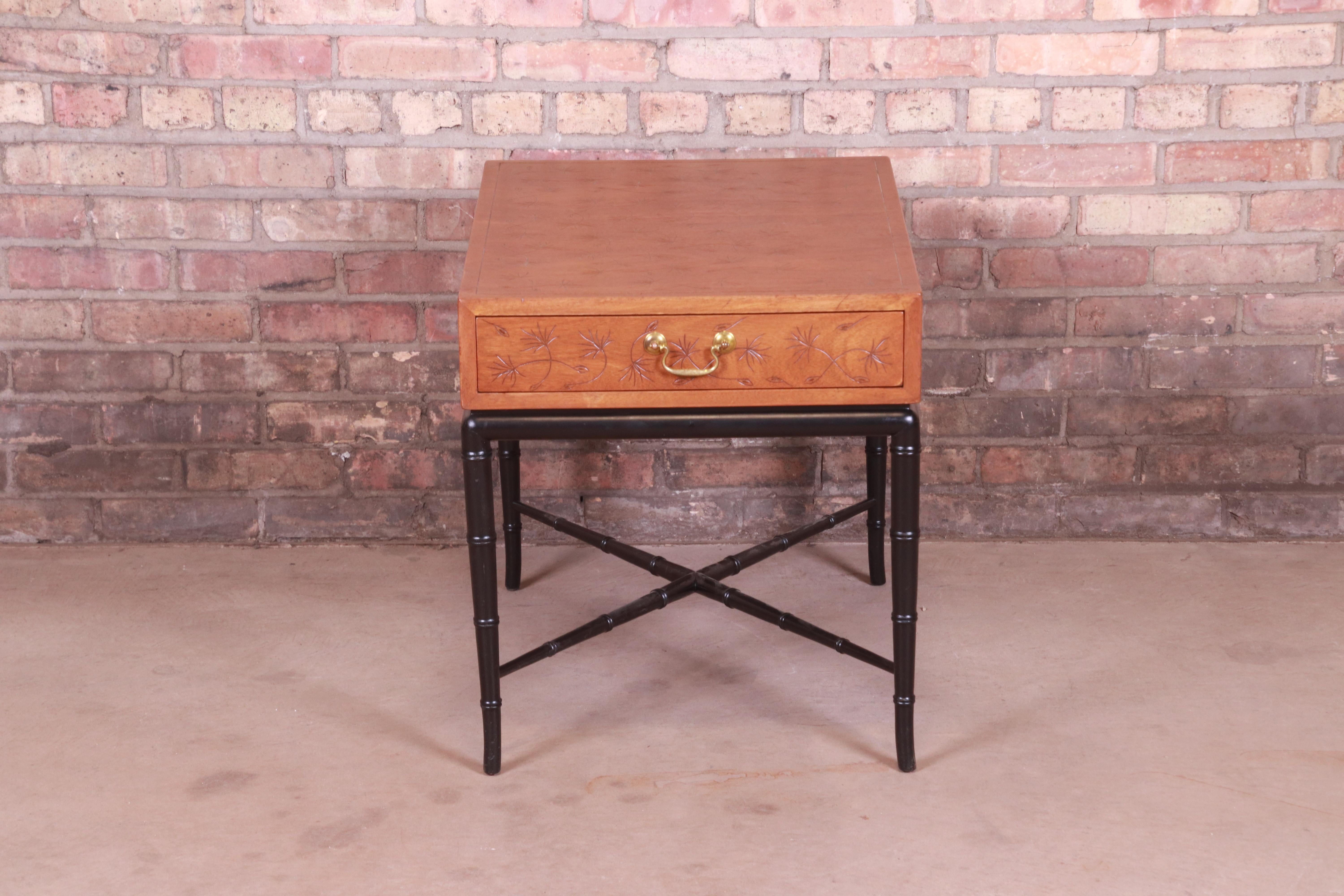 Mid-Century Modern Kittinger Hollywood Regency Faux Bamboo Occasional Side Table, Circa 1950s