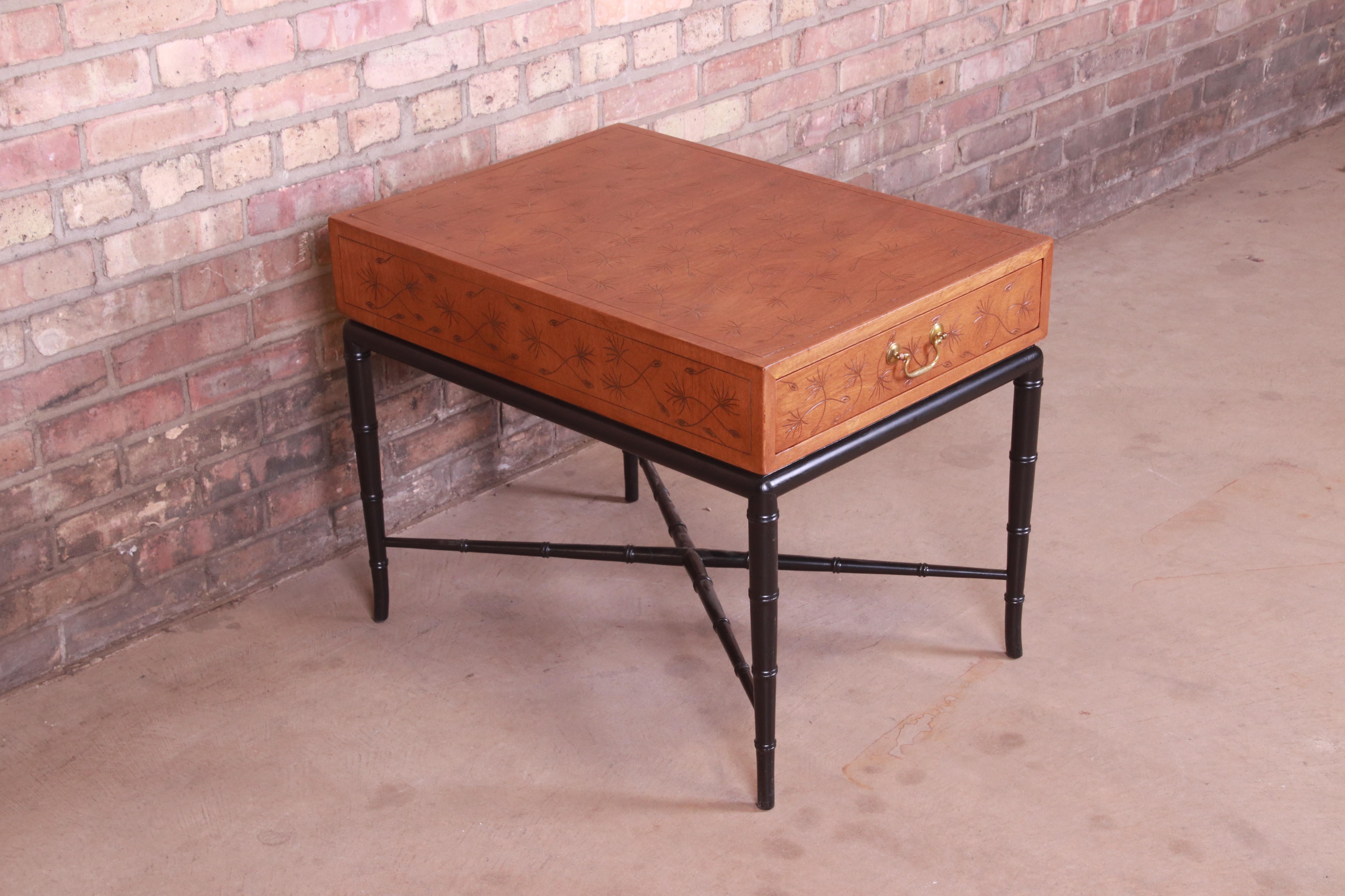 American Kittinger Hollywood Regency Faux Bamboo Occasional Side Table, Circa 1950s