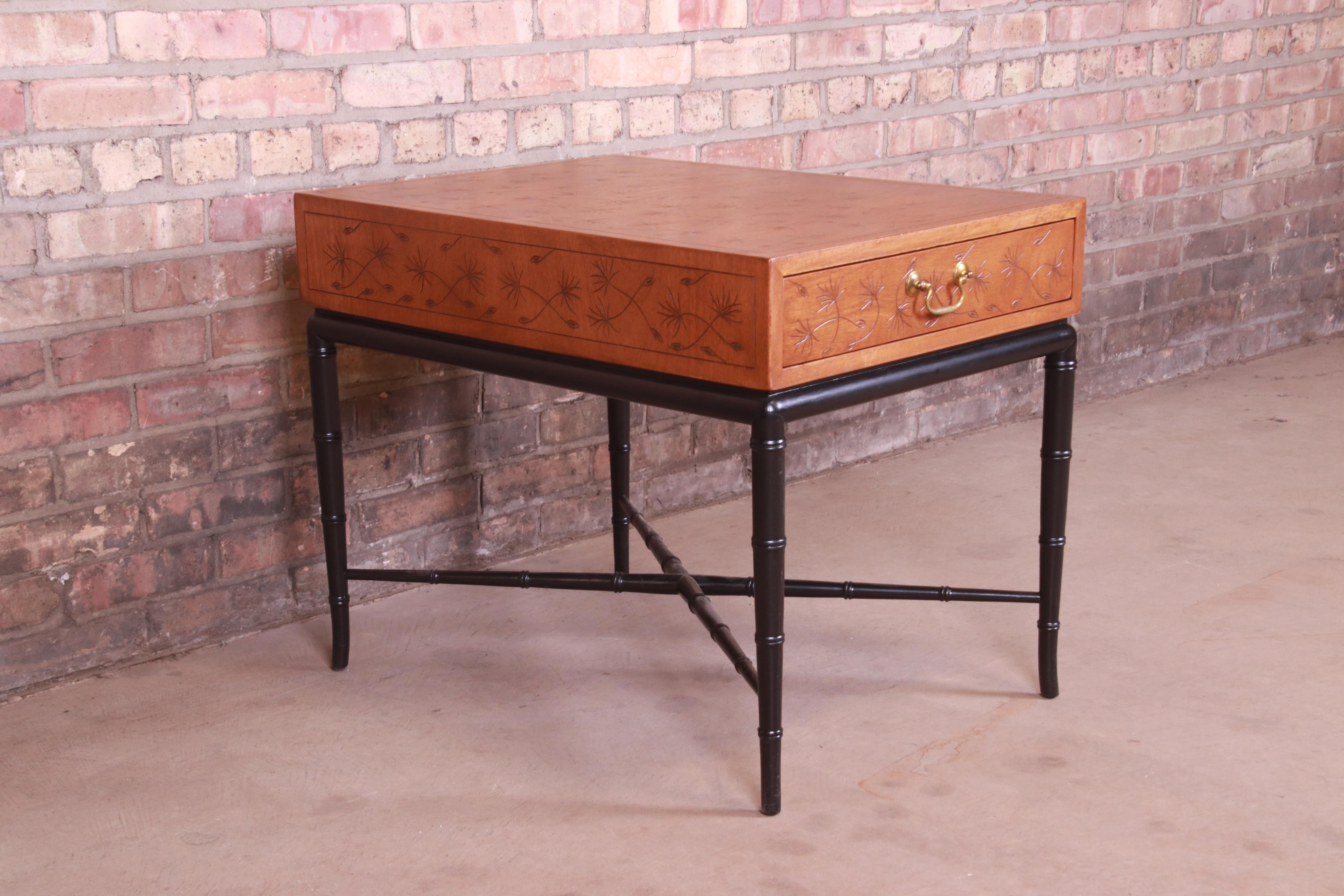 Kittinger Hollywood Regency Faux Bamboo Occasional Side Table, Circa 1950s In Good Condition In South Bend, IN