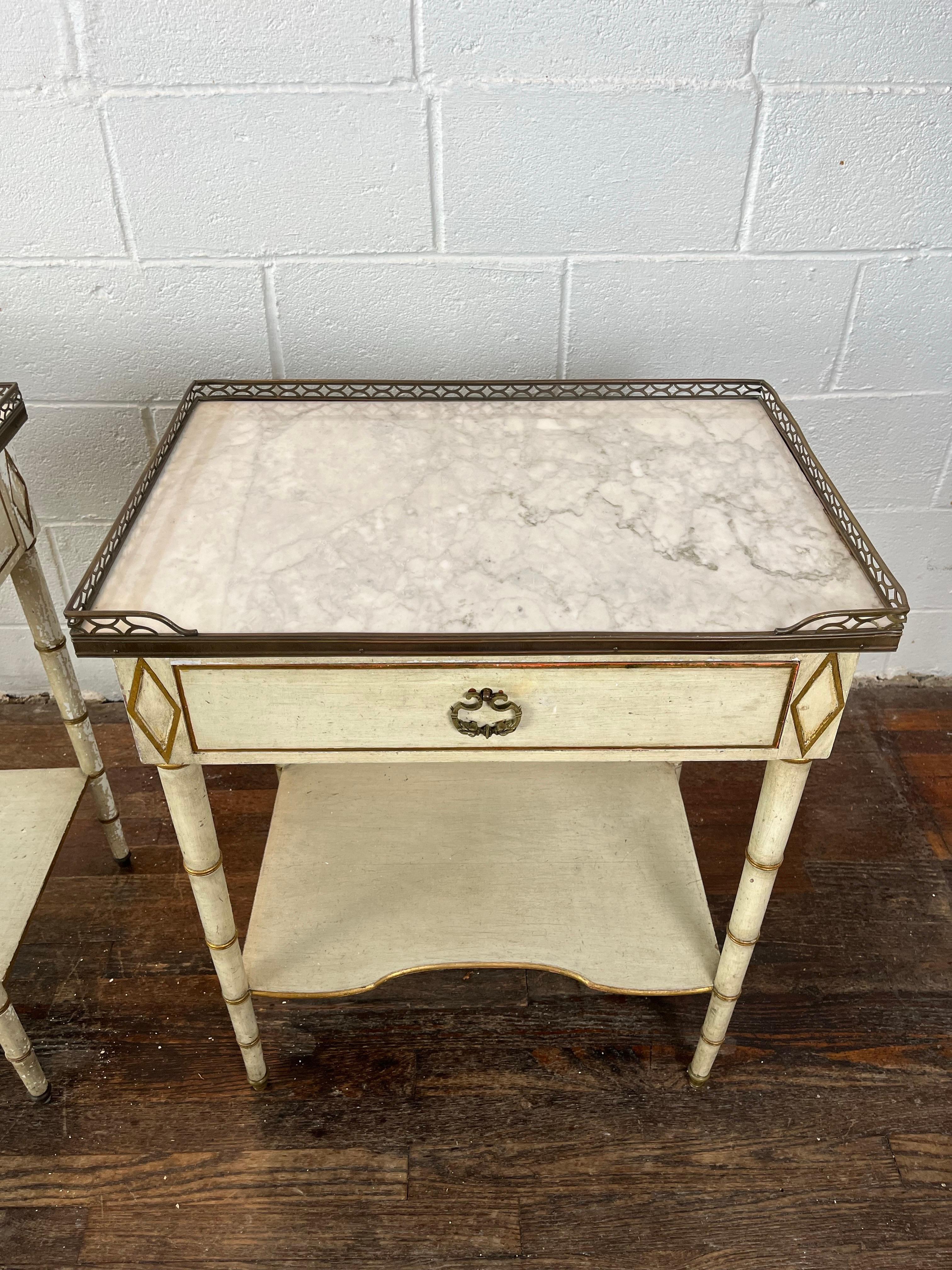 Kittinger Hollywood Regency Nightstands Faux Bamboo Marble and Brass For Sale 2