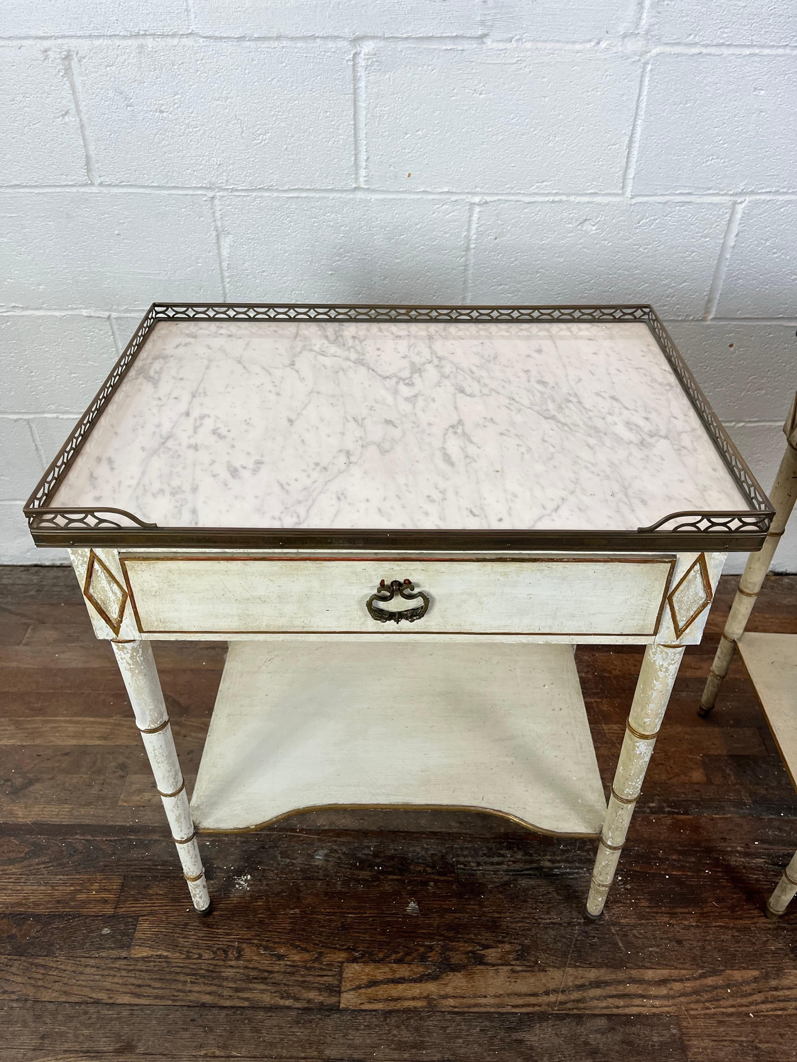 Kittinger Hollywood Regency Nightstands Faux Bamboo Marble and Brass For Sale 3
