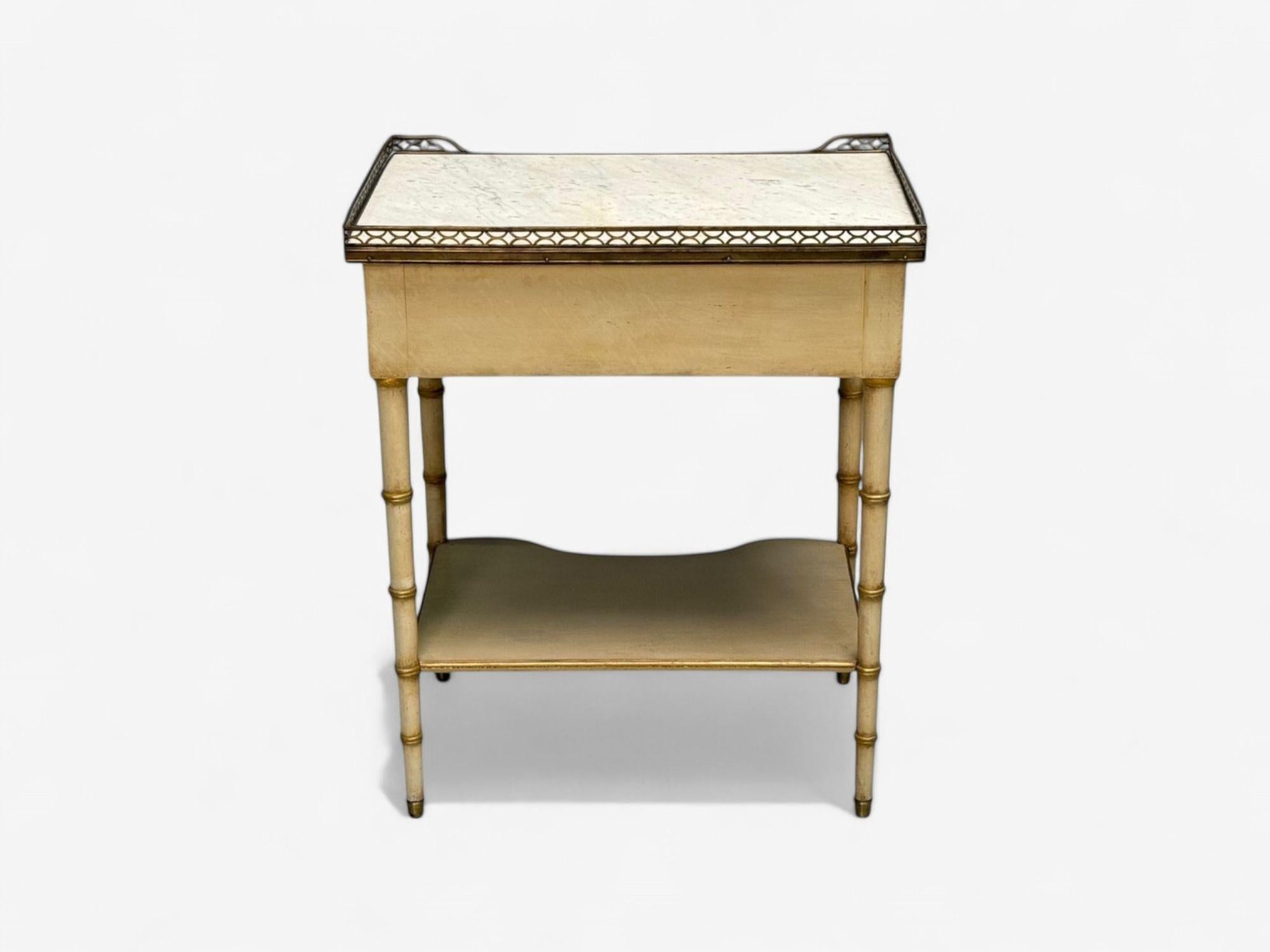 Kittinger, Hollywood Regency Style, Nightstands, Faux Bamboo Painted Wood, Brass 5