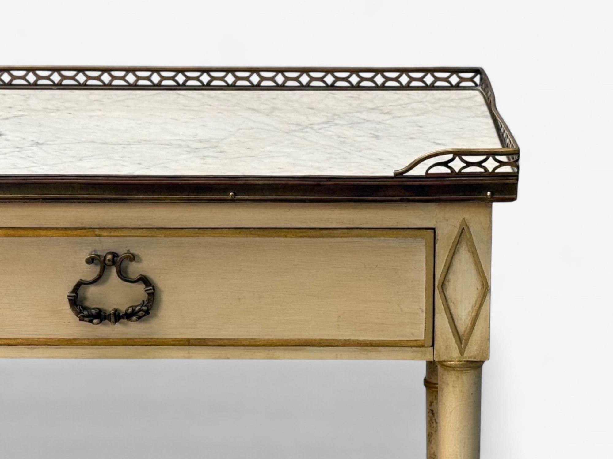 Mid-20th Century Kittinger, Hollywood Regency Style, Nightstands, Faux Bamboo Painted Wood, Brass