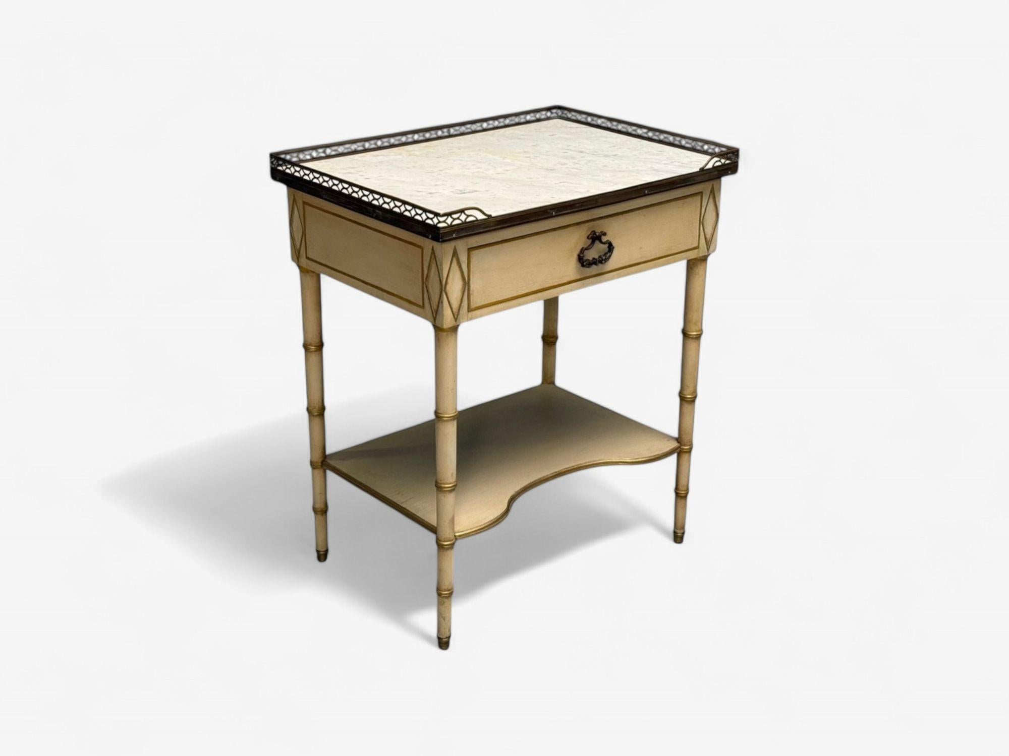 Kittinger, Hollywood Regency Style, Nightstands, Faux Bamboo Painted Wood, Brass 1
