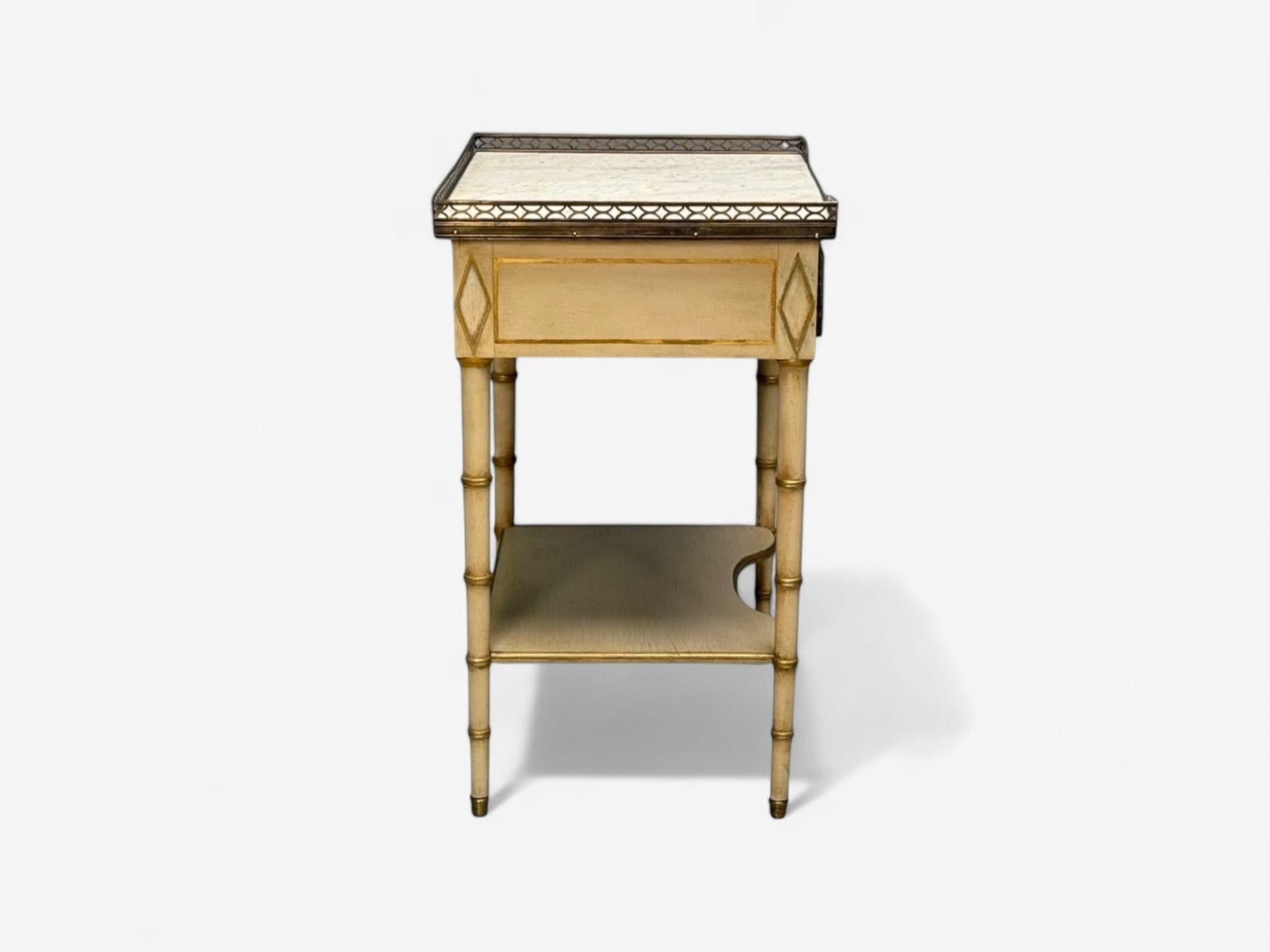 Kittinger, Hollywood Regency Style, Nightstands, Faux Bamboo Painted Wood, Brass 2
