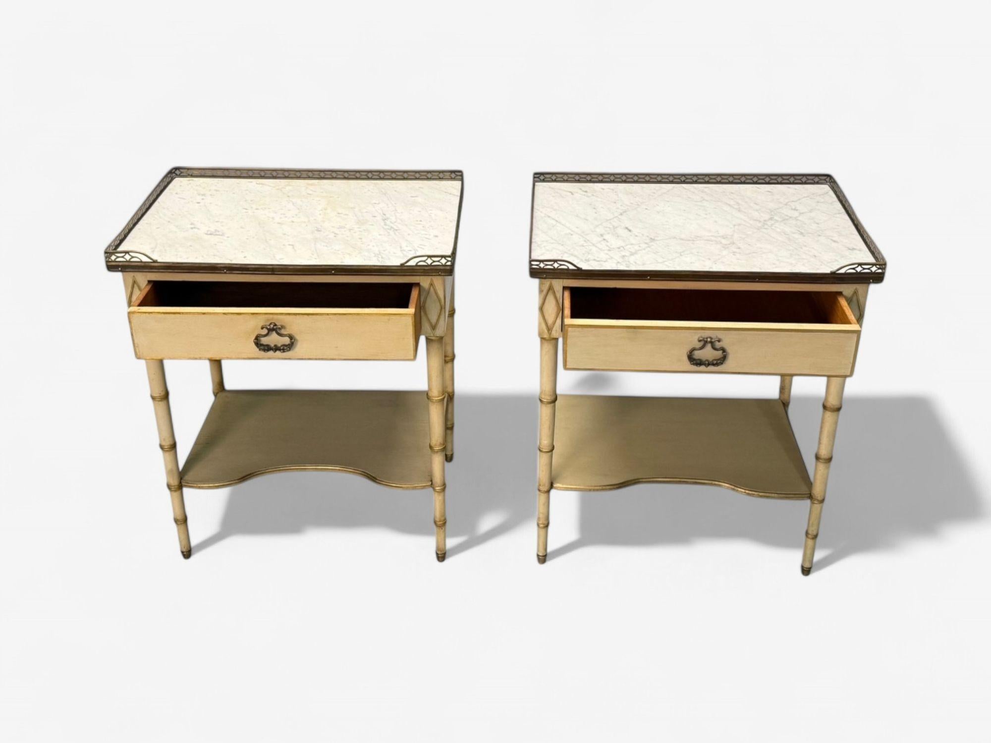Kittinger, Hollywood Regency Style, Nightstands, Faux Bamboo Painted Wood, Brass 3
