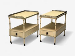 Kittinger, Hollywood Regency Style, Side Tables, Faux Bamboo Painted Wood, Brass