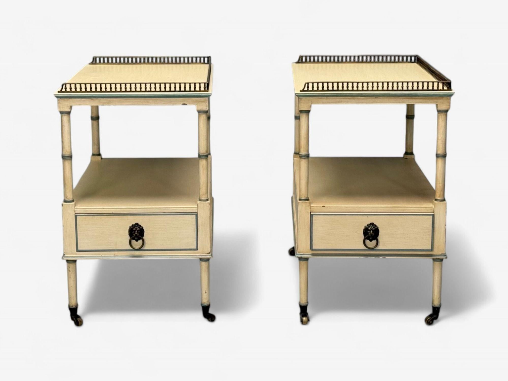 Kittinger, Hollywood Regency Style, Side Tables, Faux Bamboo Painted Wood, Brass For Sale 2