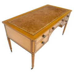 Kittinger Light Walnut Leather Top 5 Drawer Fluted Leg Partner Desk  MINT!