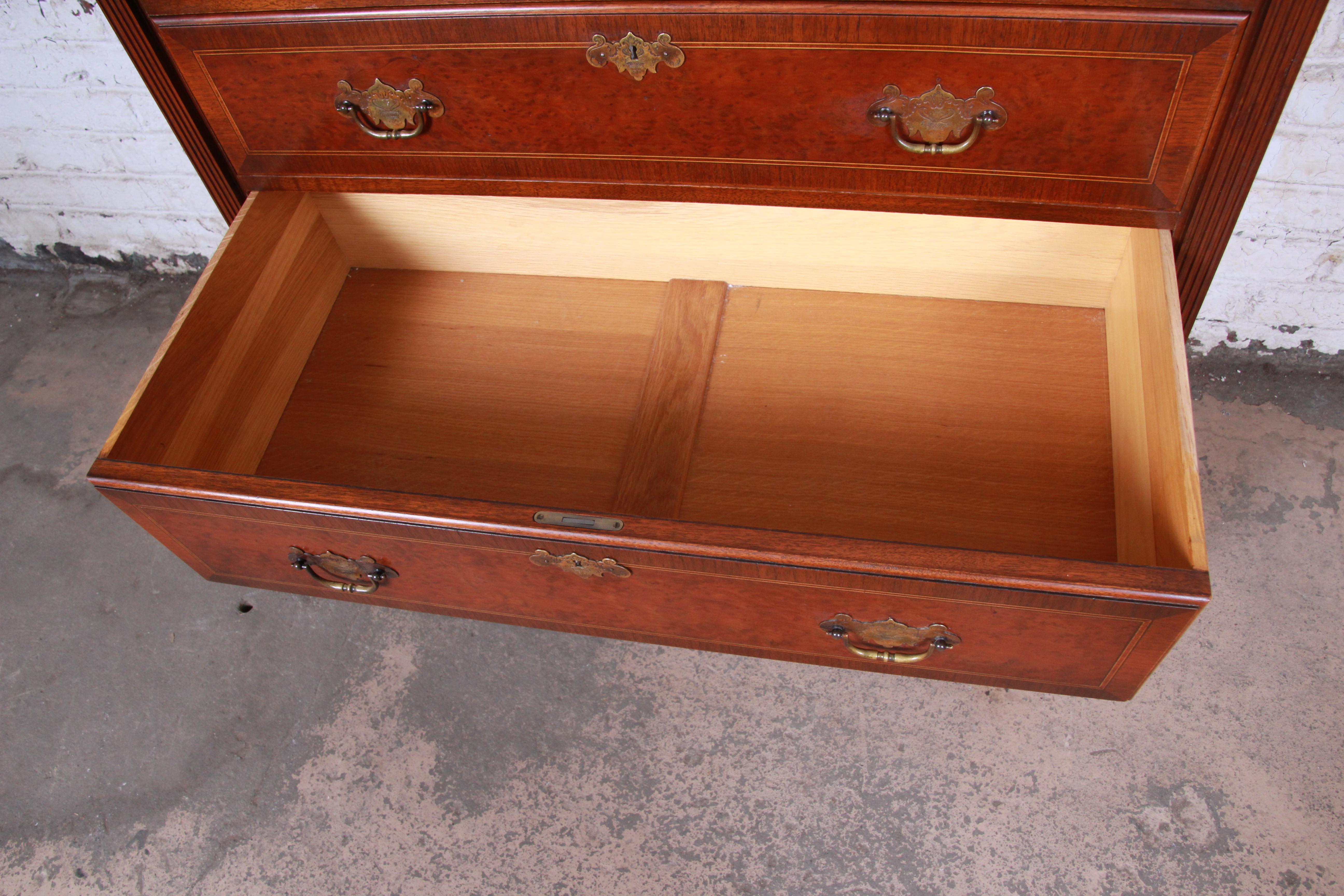 Kittinger Mahogany and Birdseye Maple Nine-Drawer Highboy Dresser, circa 1930s 3