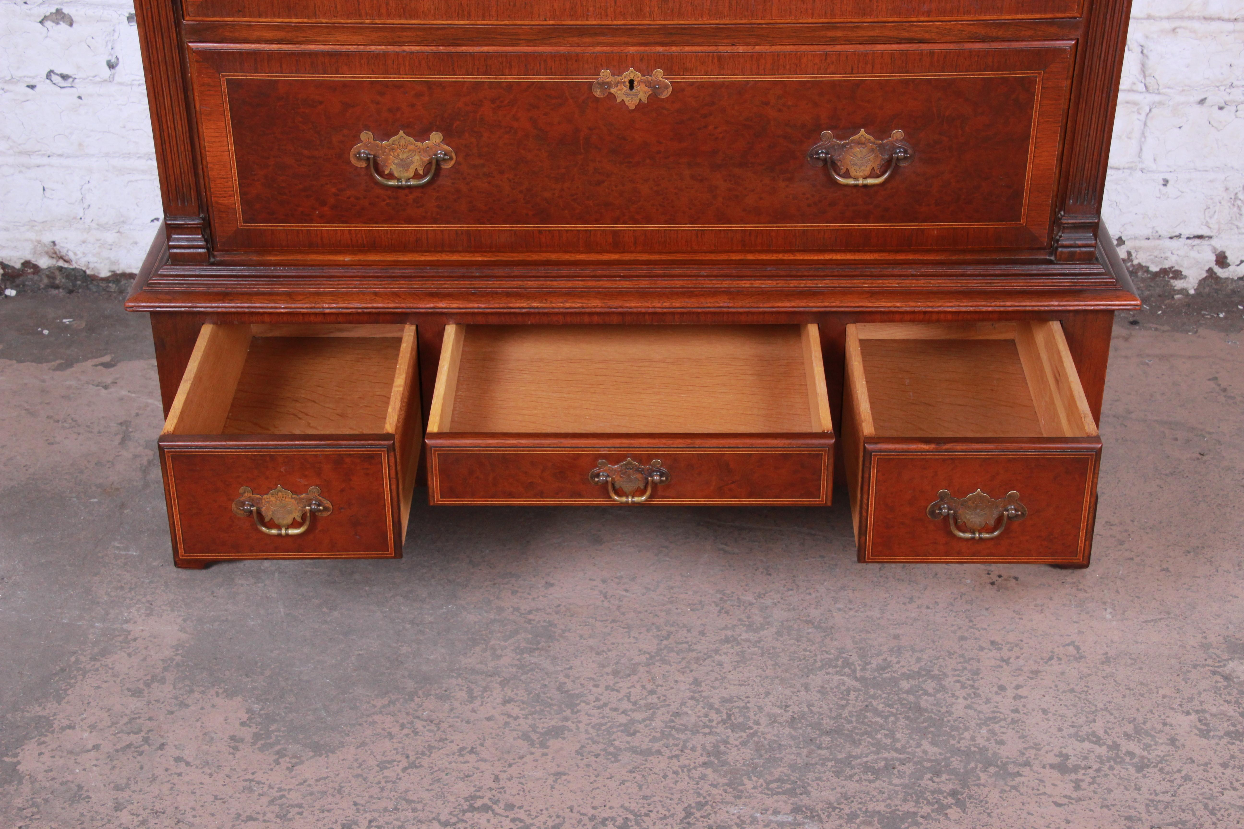 Kittinger Mahogany and Birdseye Maple Nine-Drawer Highboy Dresser, circa 1930s 5