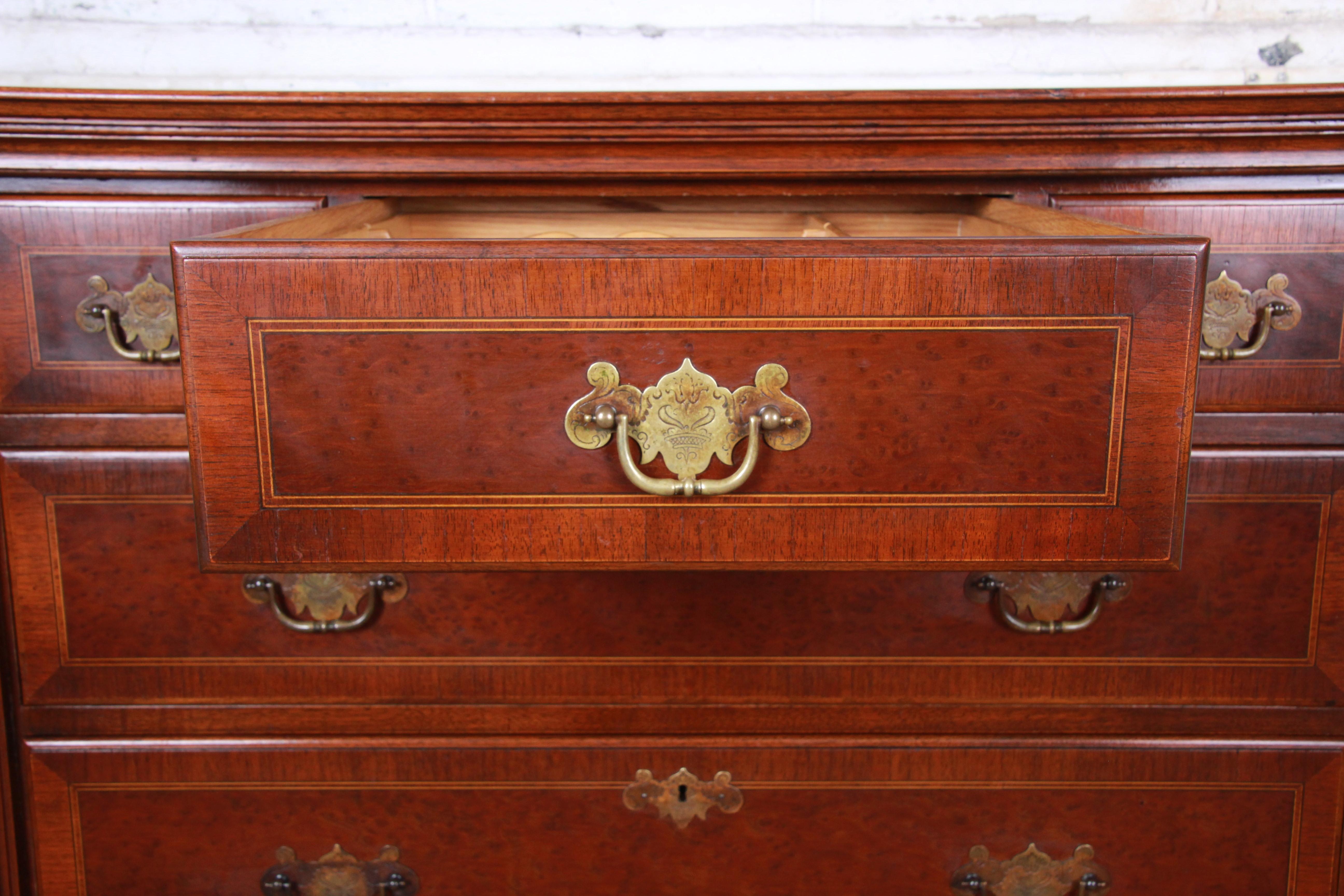 Mid-20th Century Kittinger Mahogany and Birdseye Maple Nine-Drawer Highboy Dresser, circa 1930s