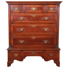 Vintage Kittinger Mahogany and Birdseye Maple Nine-Drawer Highboy Dresser, circa 1930s