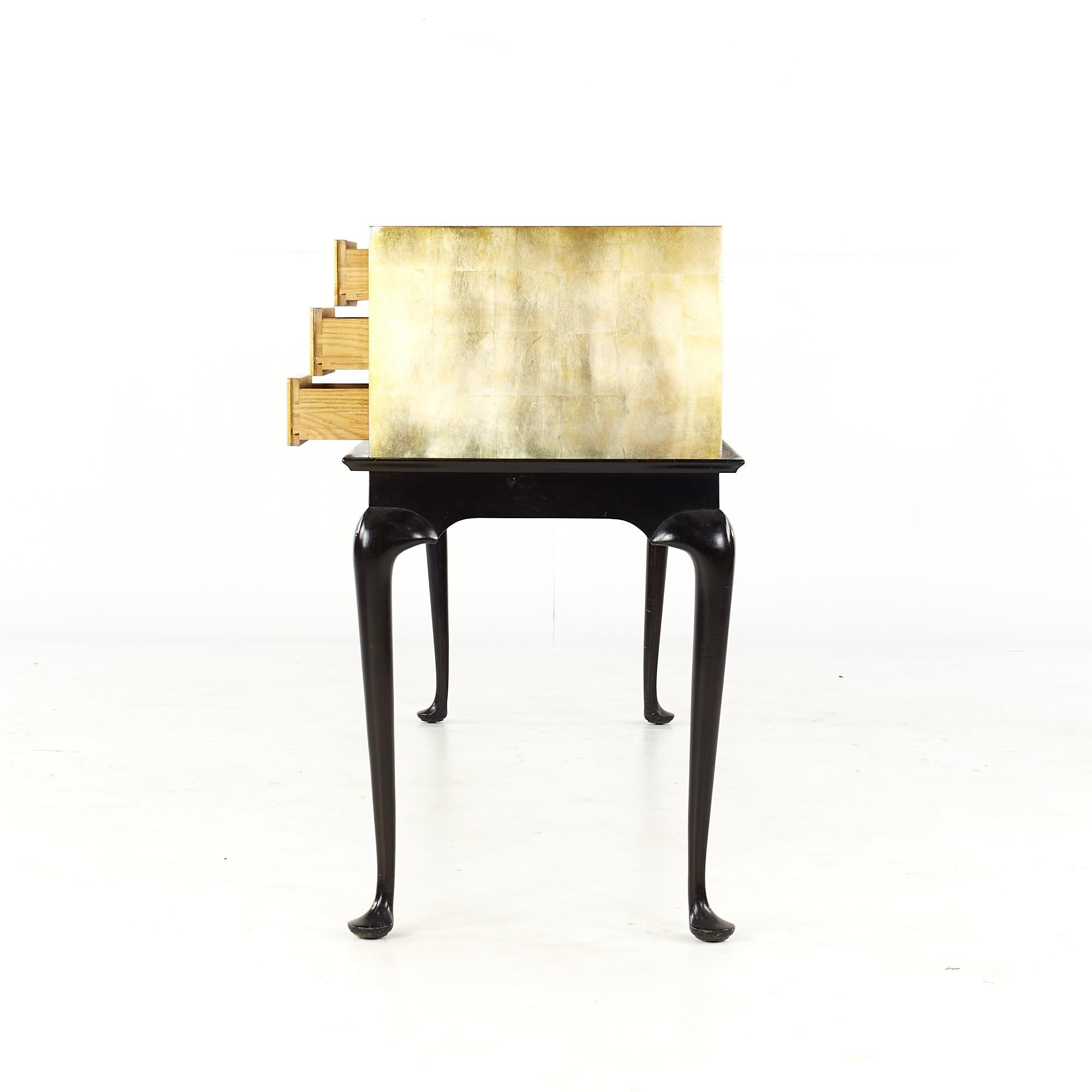 Blackened Kittinger Mid Century Gold Leaf Chest of Drawers on Black Lacquer Stand For Sale