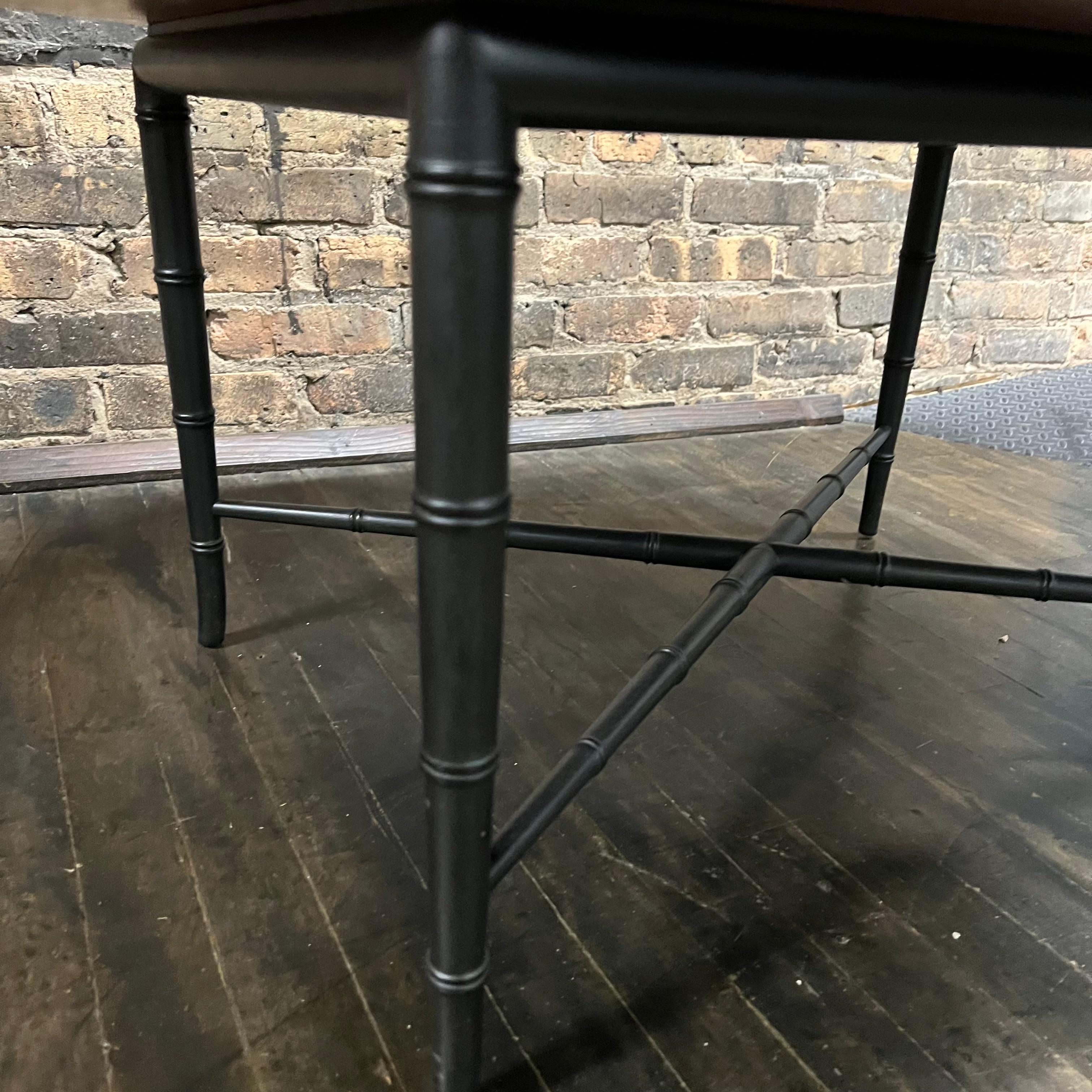 Kittinger Midcentury Oval Coffee Table with Incised Design on Faux Bamboo Base In Good Condition For Sale In Chicago, IL