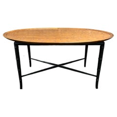 Kittinger Midcentury Oval Coffee Table with Incised Design on Faux Bamboo Base
